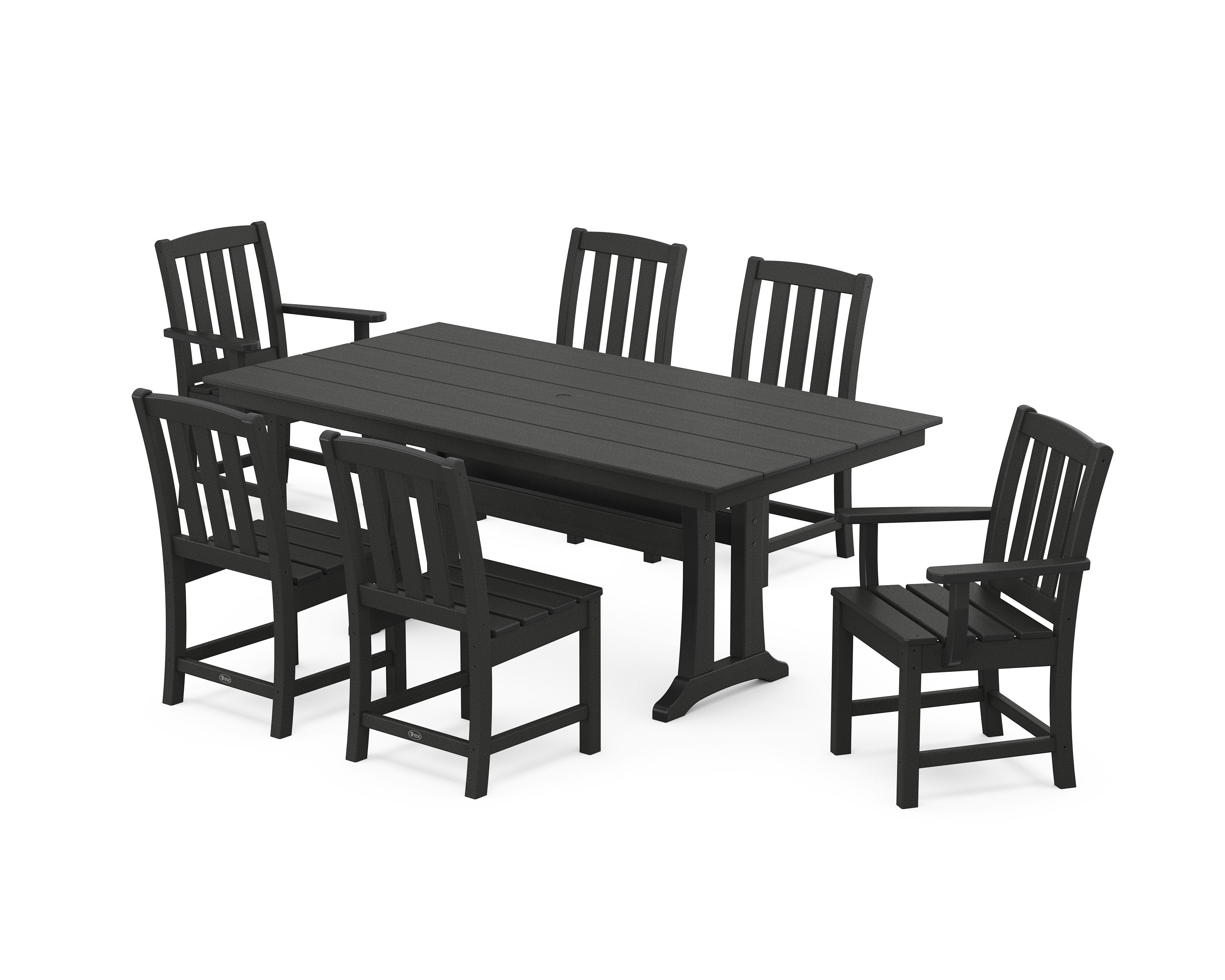 Cape Cod 7-Piece Farmhouse Dining Set with Trestle Legs in Charcoal Black