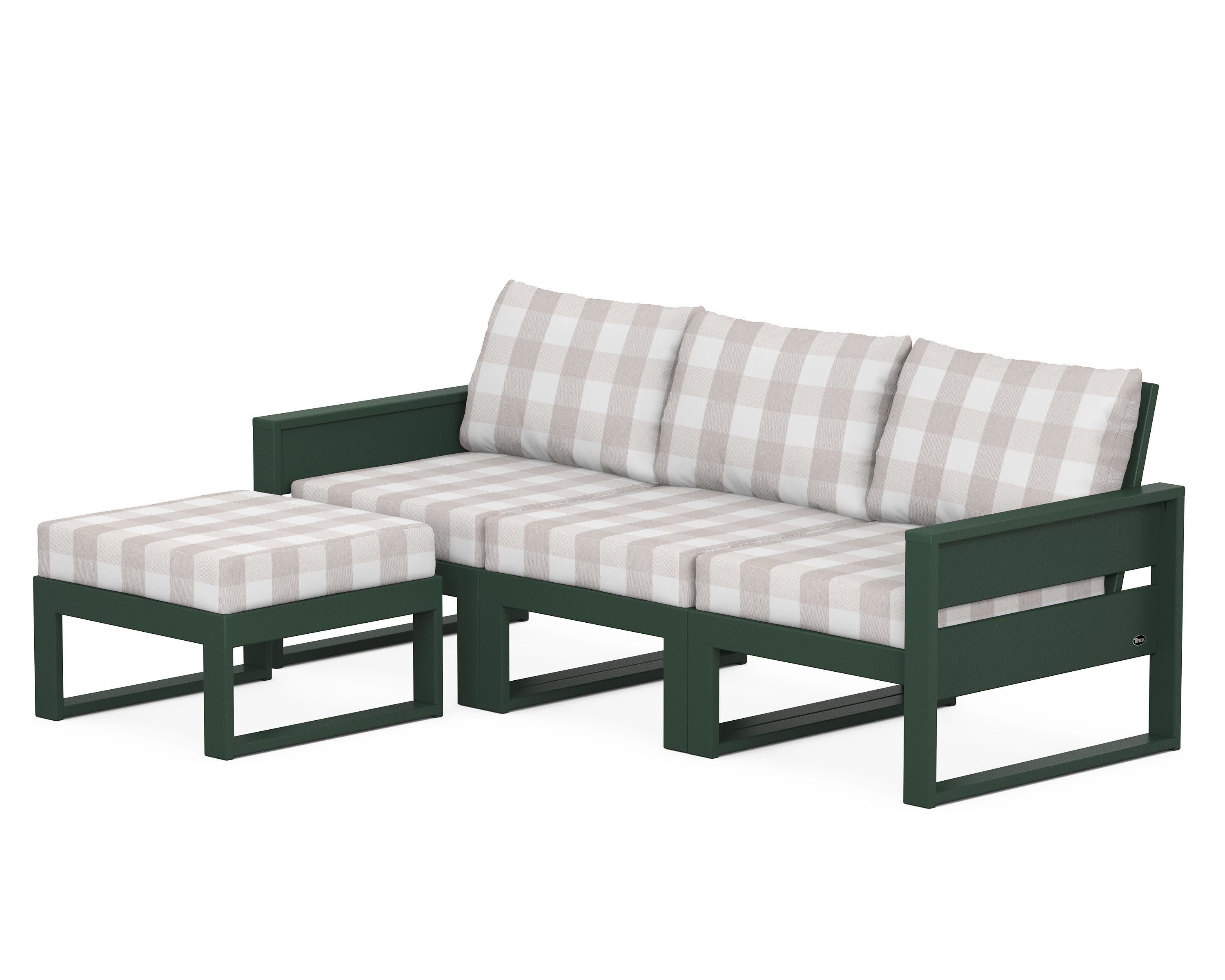 Eastport 4- Piece Sectional with Ottoman in Rainforest Canopy / Buffalo Plaid Dune Burlap