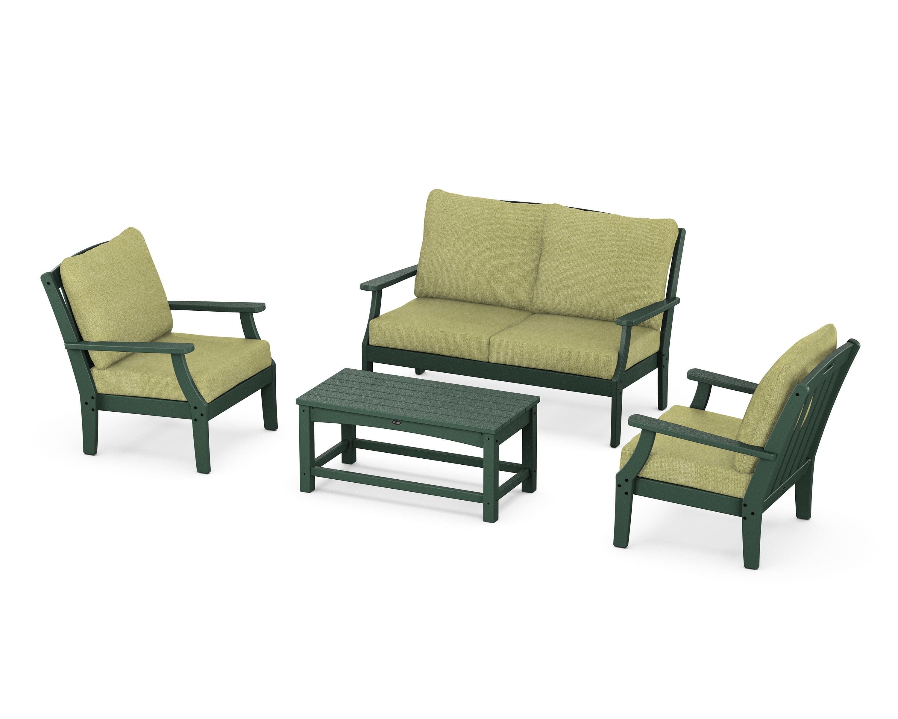 Yacht Club 4-Piece Deep Seating Chair Set in Rainforest Canopy / Chartreuse Boucle