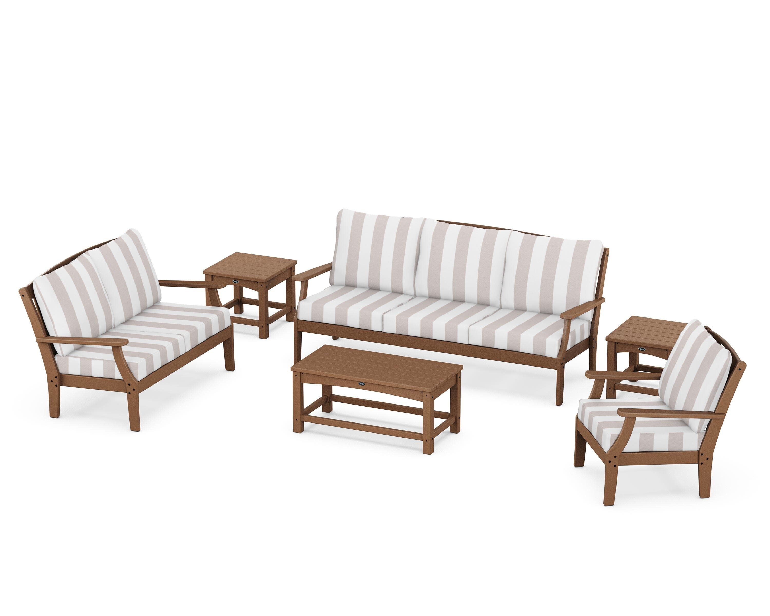 Yacht Club 6-Piece Deep Seating Set in Tree House / Cabana Stripe Dune Burlap