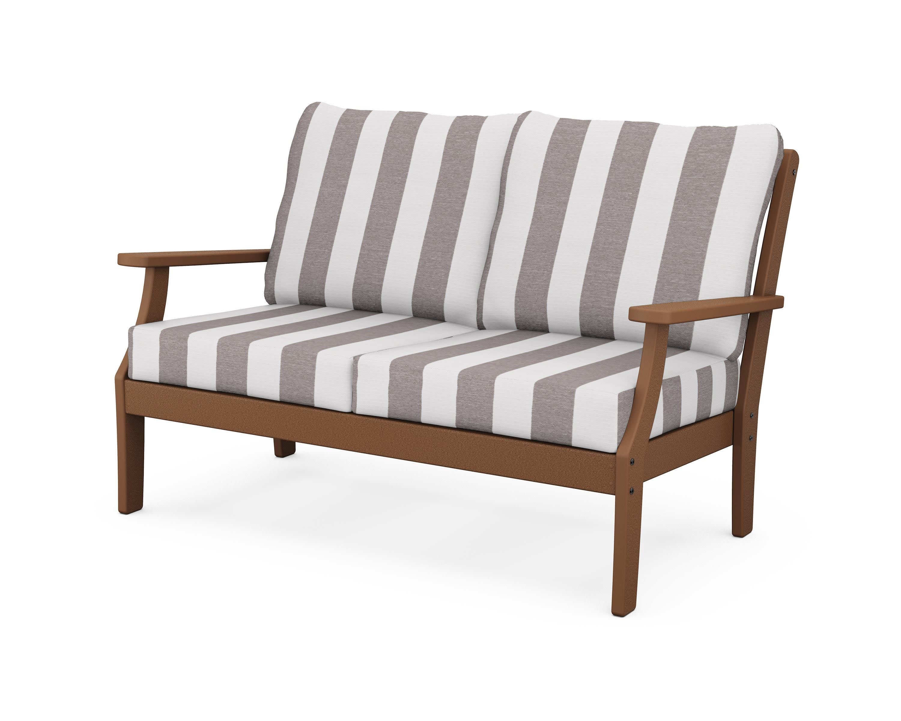 Yacht Club Deep Seating Loveseat in Tree House / Cabana Stripe Grey Mist