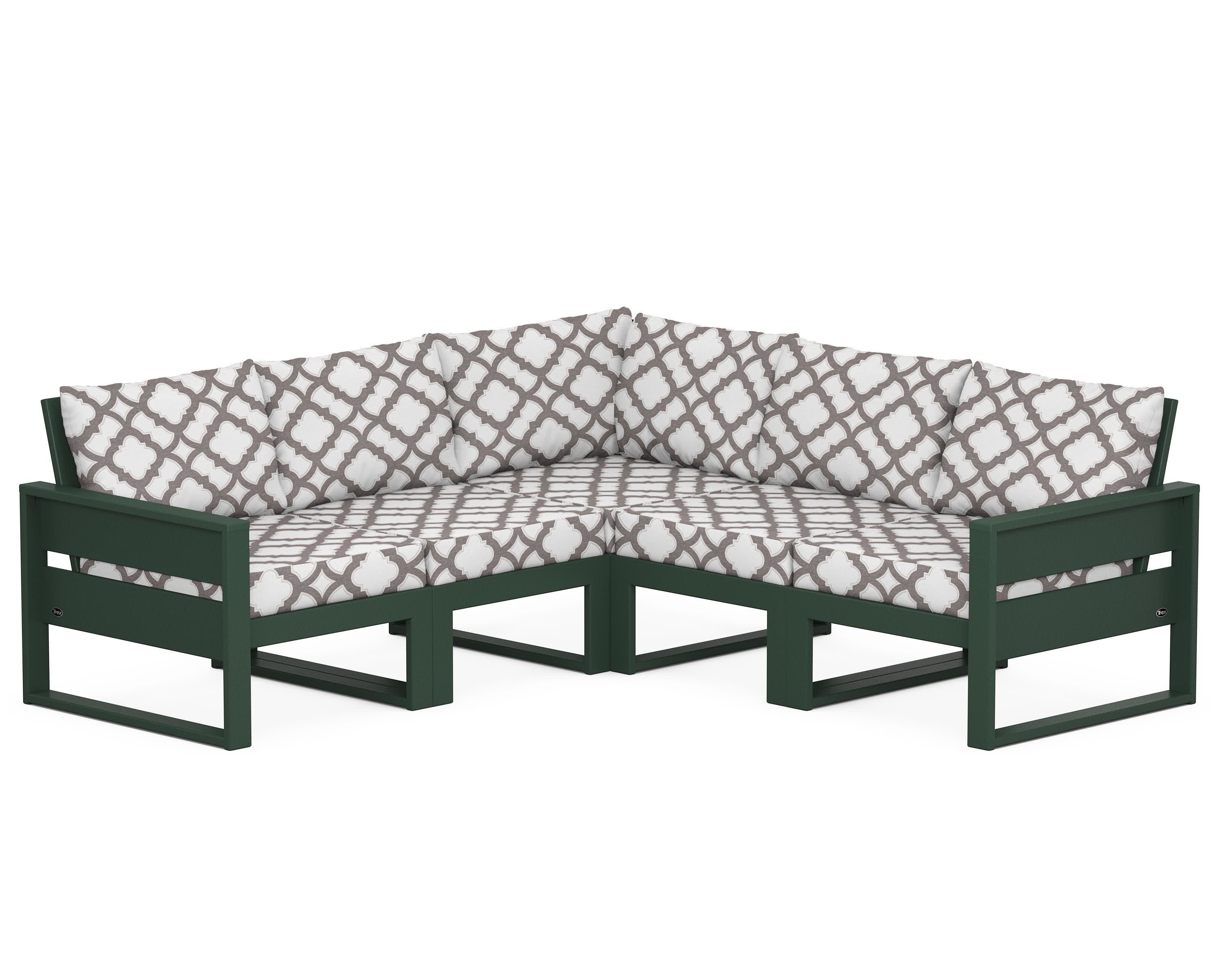 Eastport 5-Piece Sectional in Rainforest Canopy / Trellis Grey Mist
