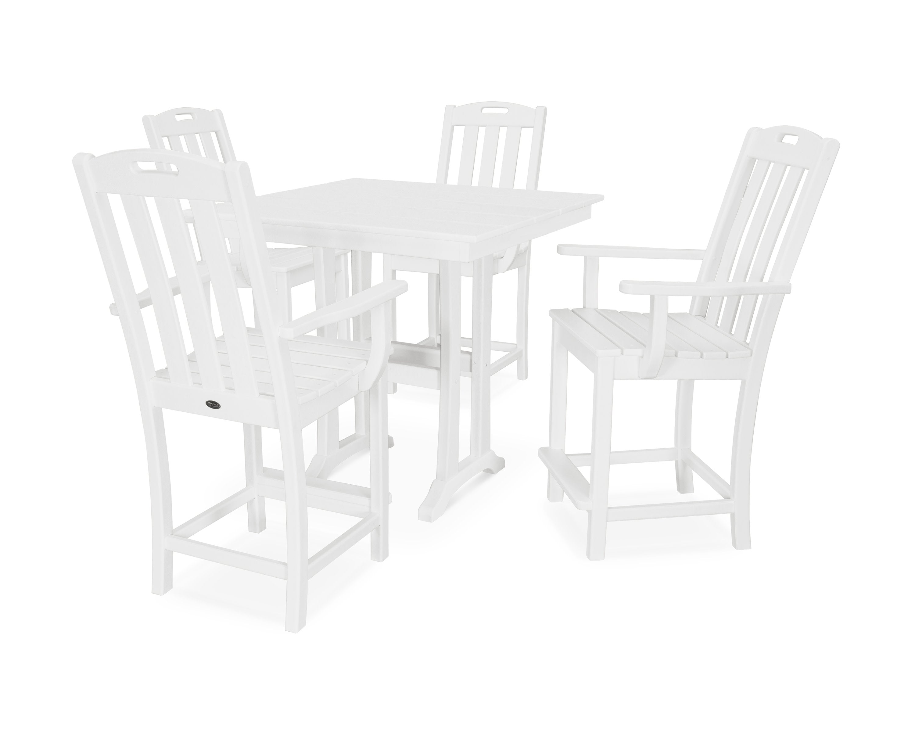 Yacht Club 5-Piece Farmhouse Trestle Arm Chair Counter Set in Classic White