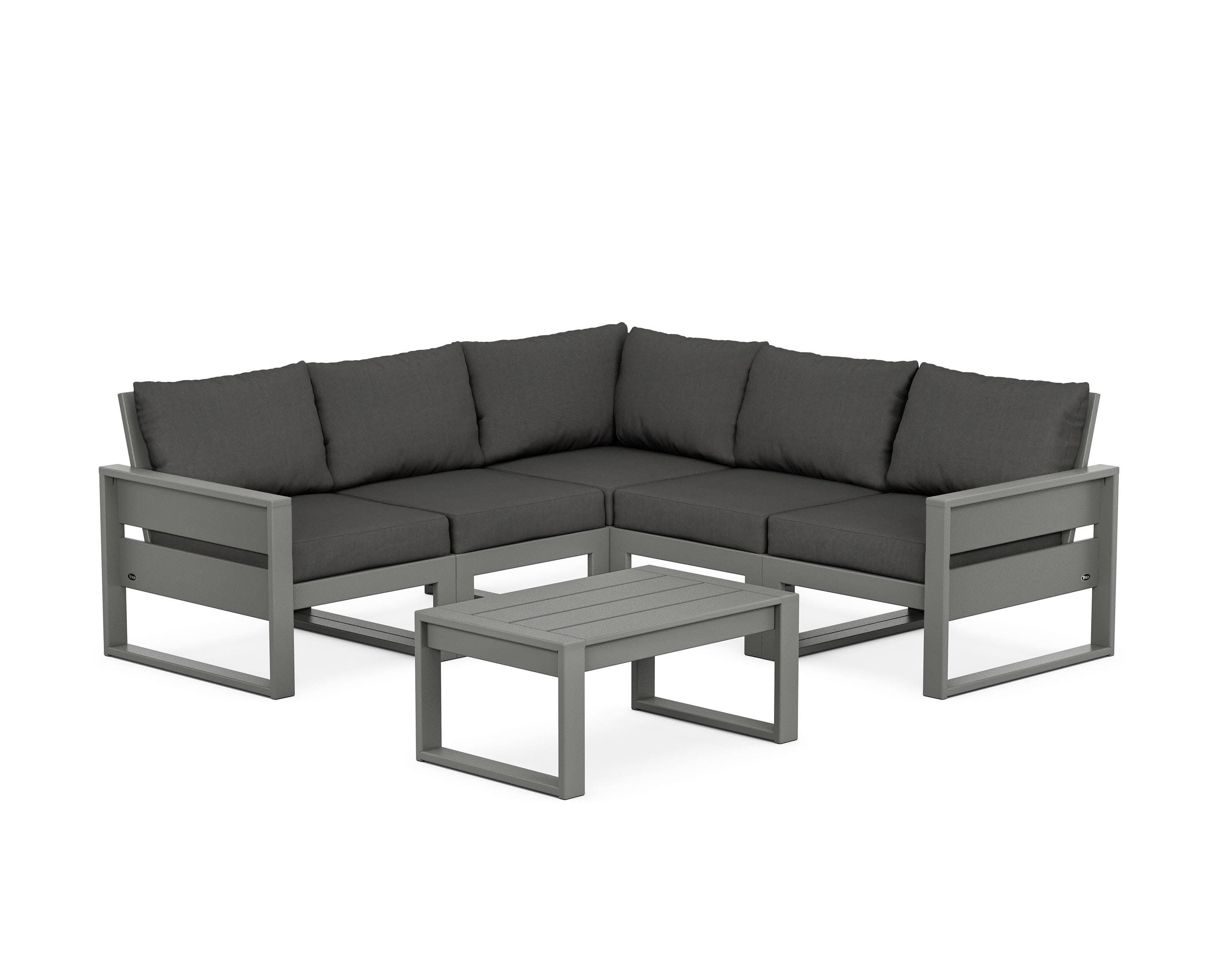 Eastport 6-Piece Deep Seating Sectional + Coffee Table Set in Stepping Stone / Spectrum Carbon