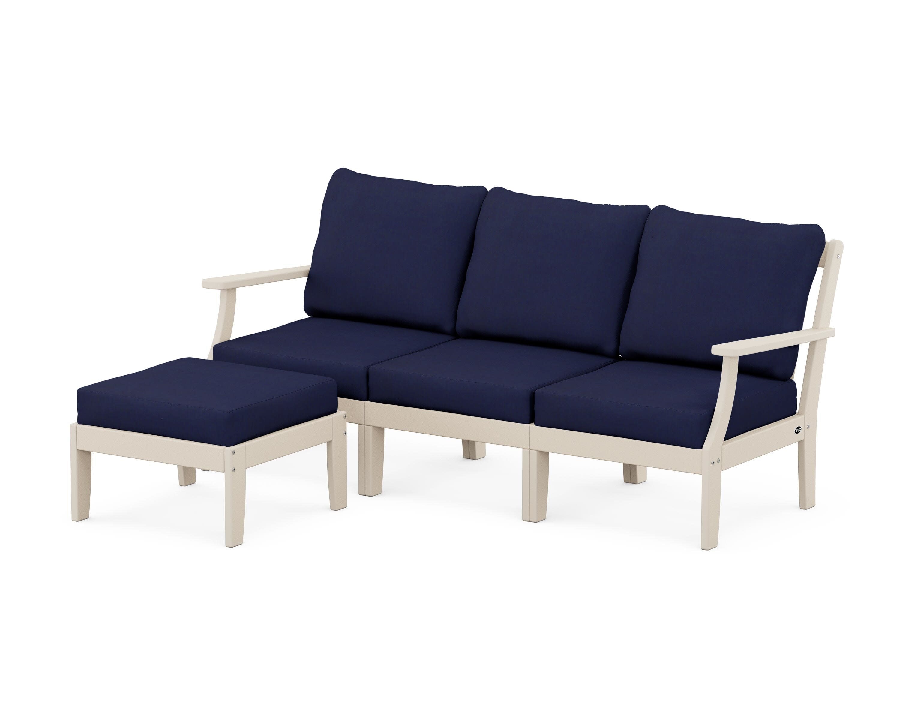 Yacht Club Modular 4-Piece Deep Seating Set with Ottoman in Sand Castle / Navy