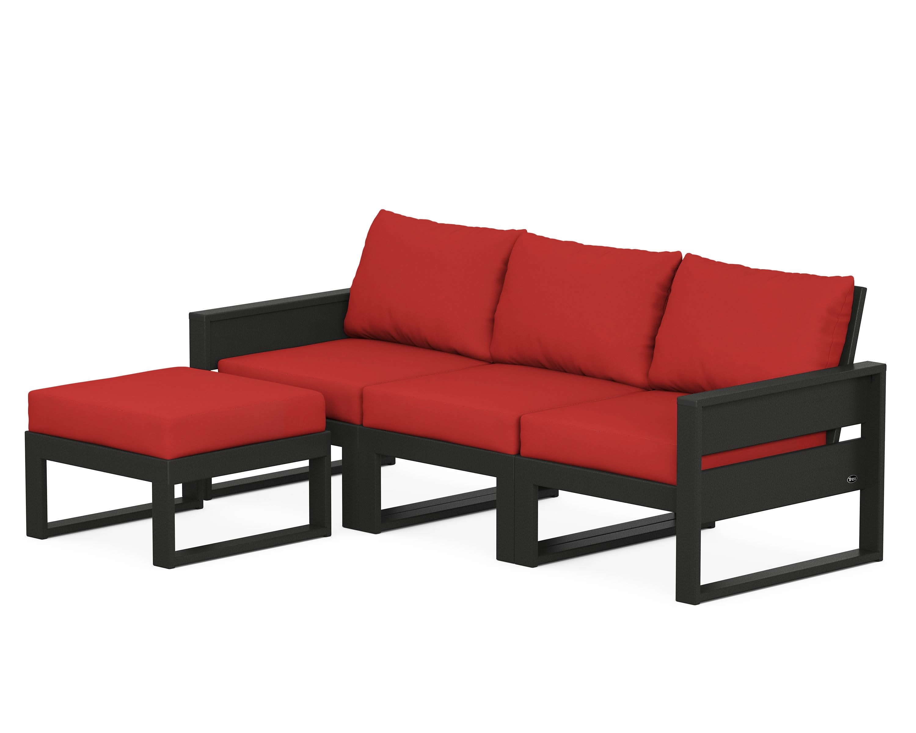 Eastport 4- Piece Sectional with Ottoman in Charcoal Black / Crimson Linen