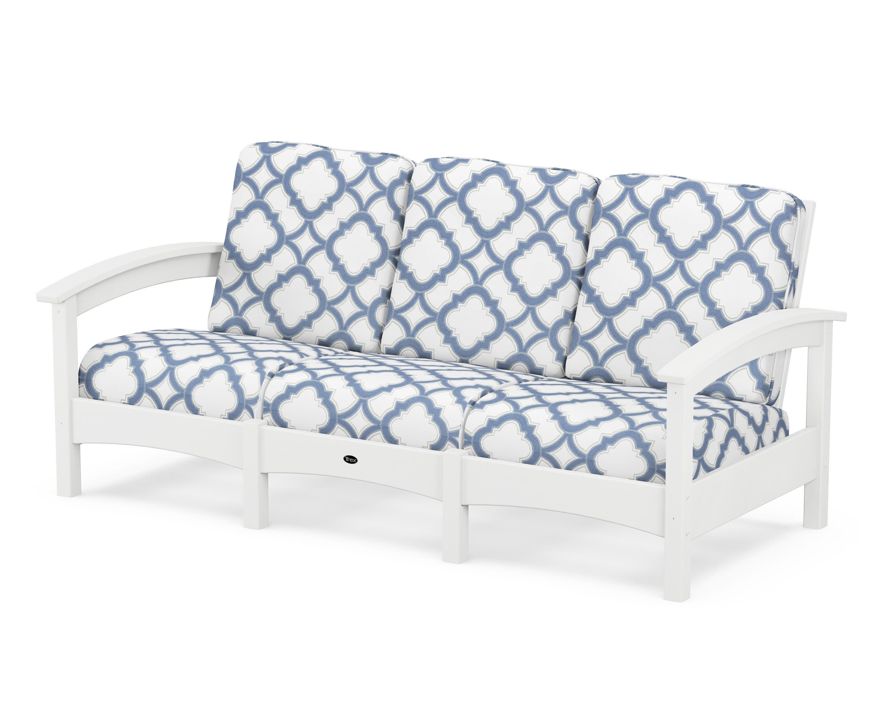 Rockport Club Sofa in Classic White / Trellis Sky Blue