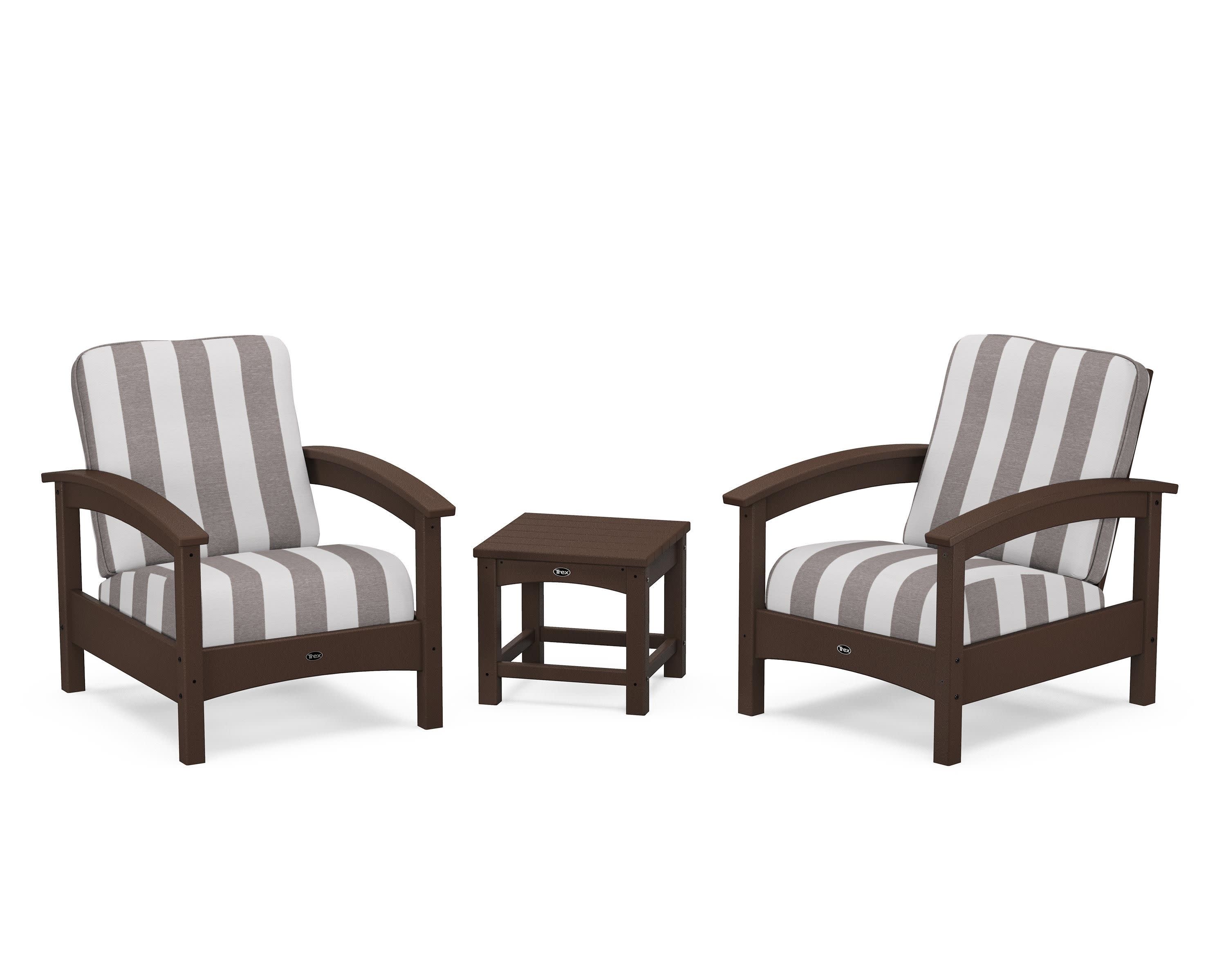 Rockport Club 3-Piece Deep Seating Conversation Set in Vintage Lantern / Cabana Stripe Grey Mist