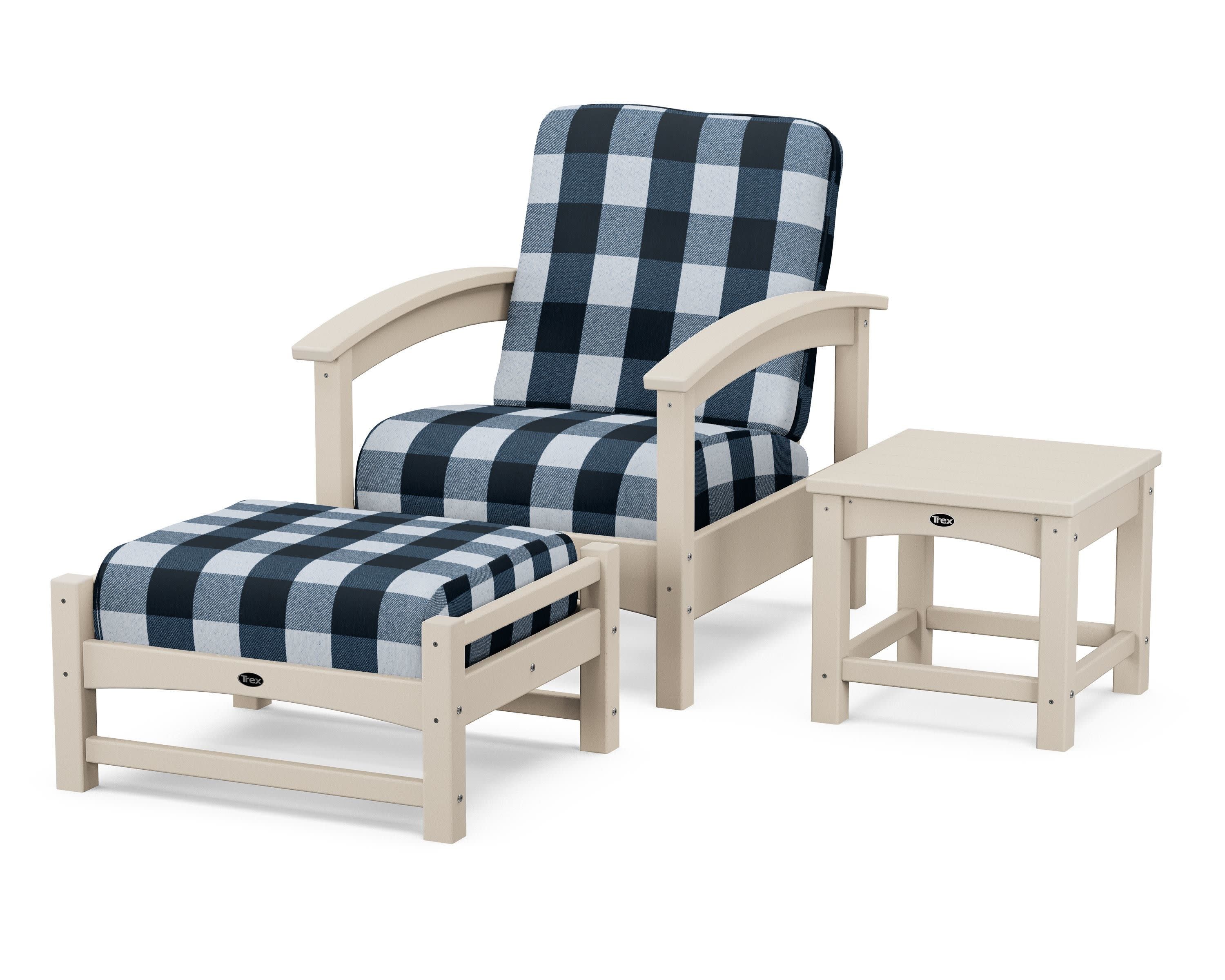 Rockport 3-Piece Deep Seating Set in Sand Castle / Buffalo Plaid Marine Indigo