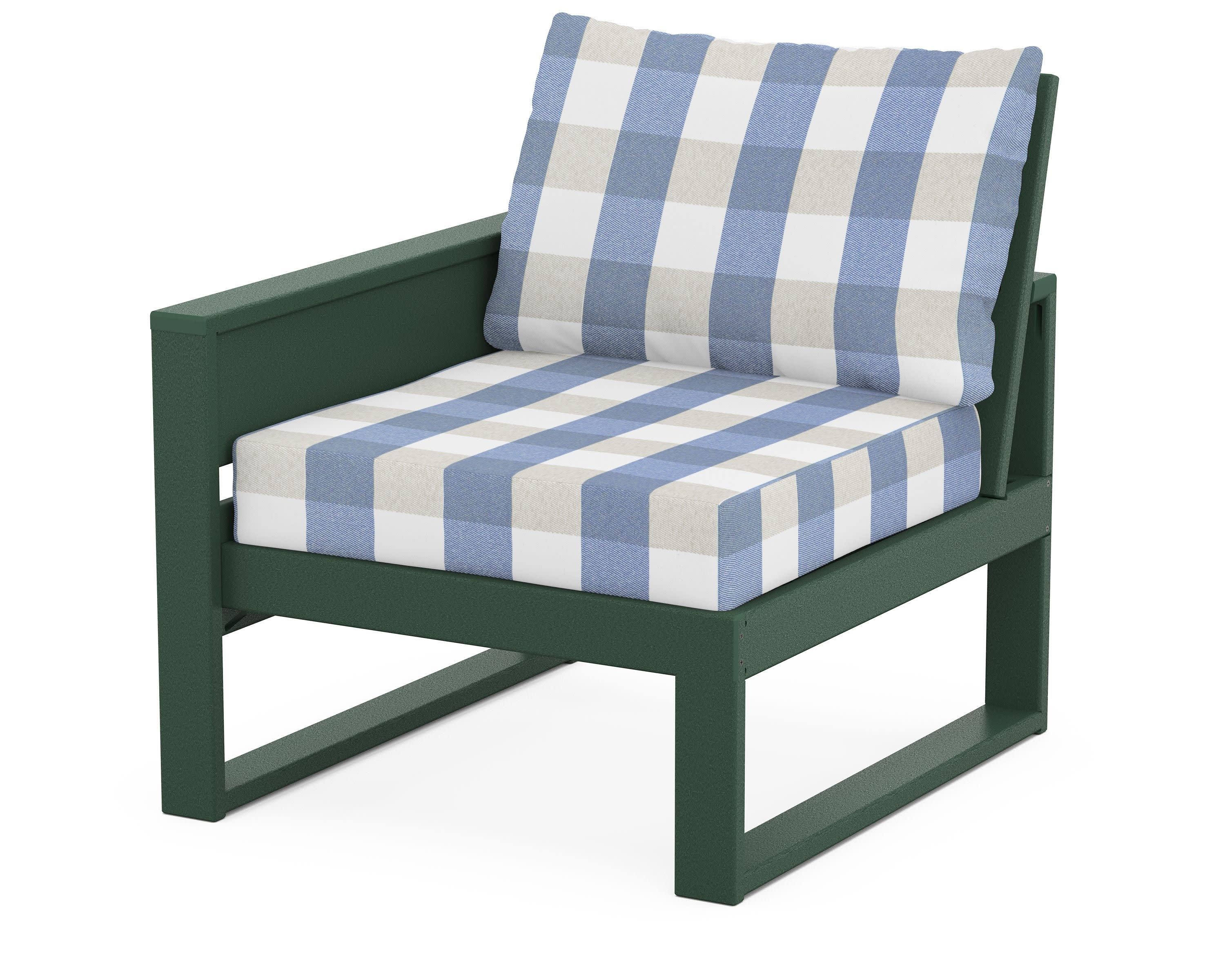 Eastport Modular Left Arm Chair in Rainforest Canopy / Buffalo Plaid Sky Blue