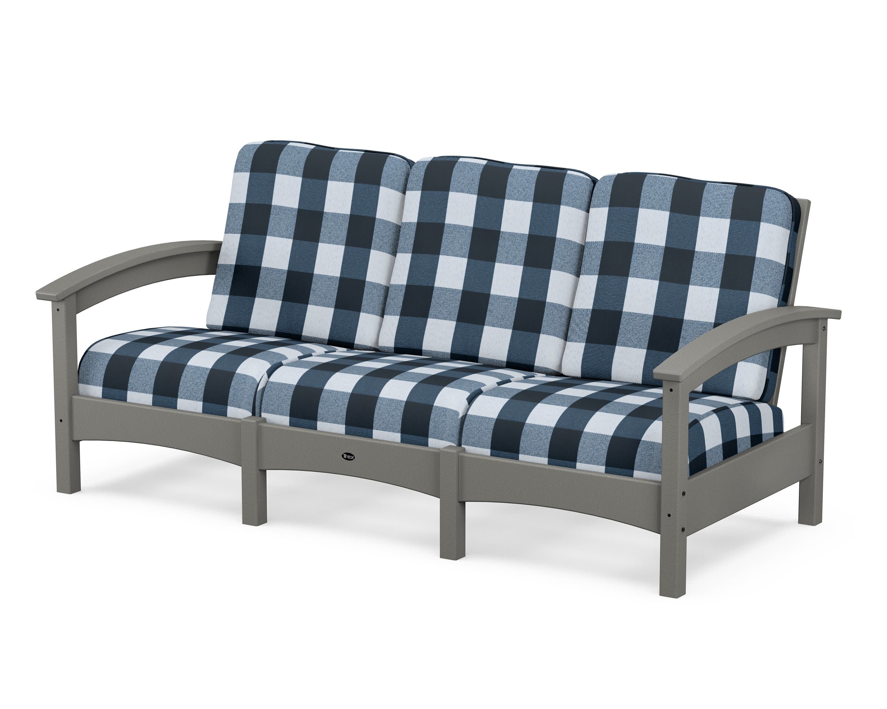 Rockport Club Sofa in Stepping Stone / Buffalo Plaid Marine Indigo