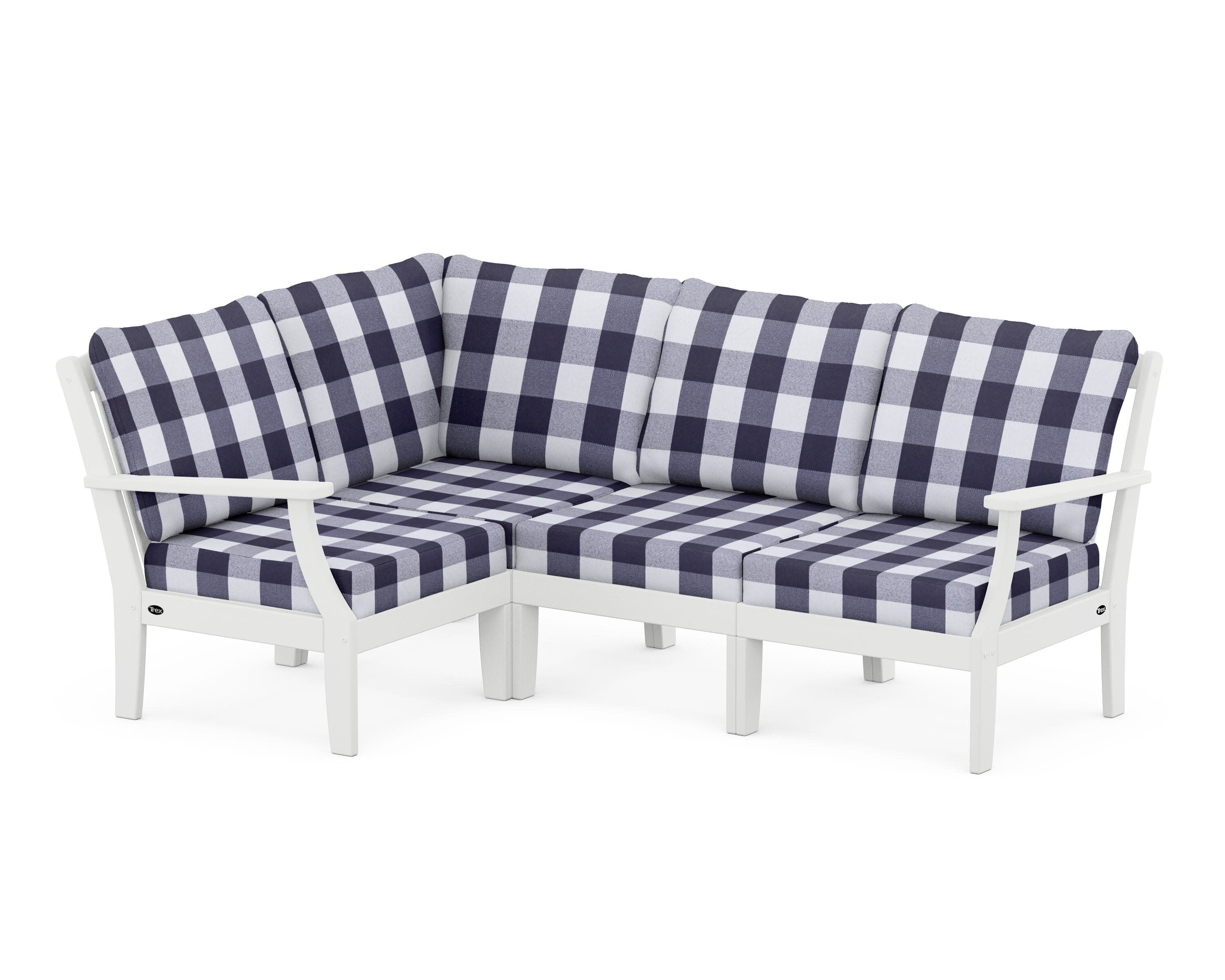 Yacht Club Modular 4-Piece Deep Seating Set in Classic White / Buffalo Plaid Navy