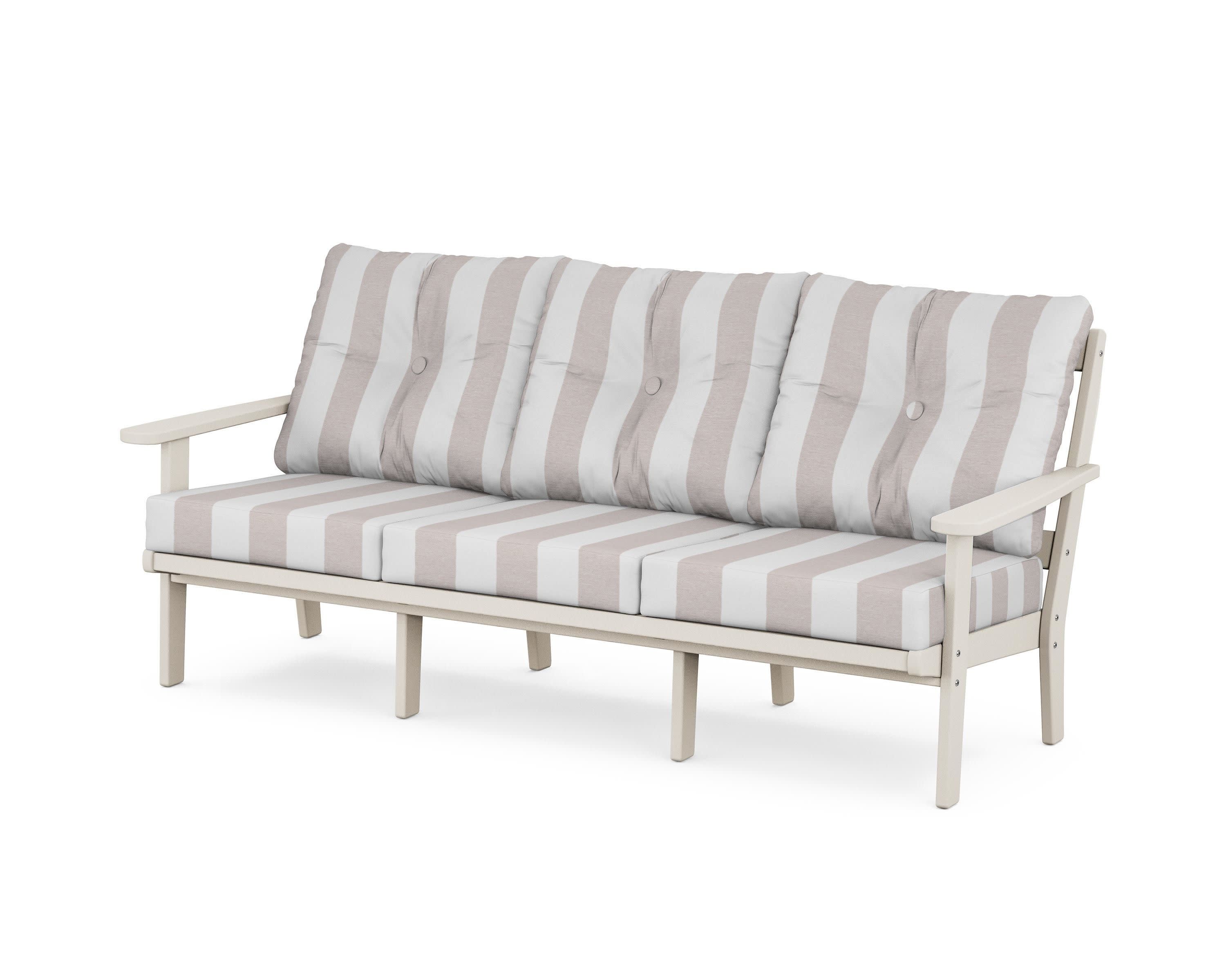 Cape Cod Deep Seating Sofa in Sand Castle / Cabana Stripe Dune Burlap