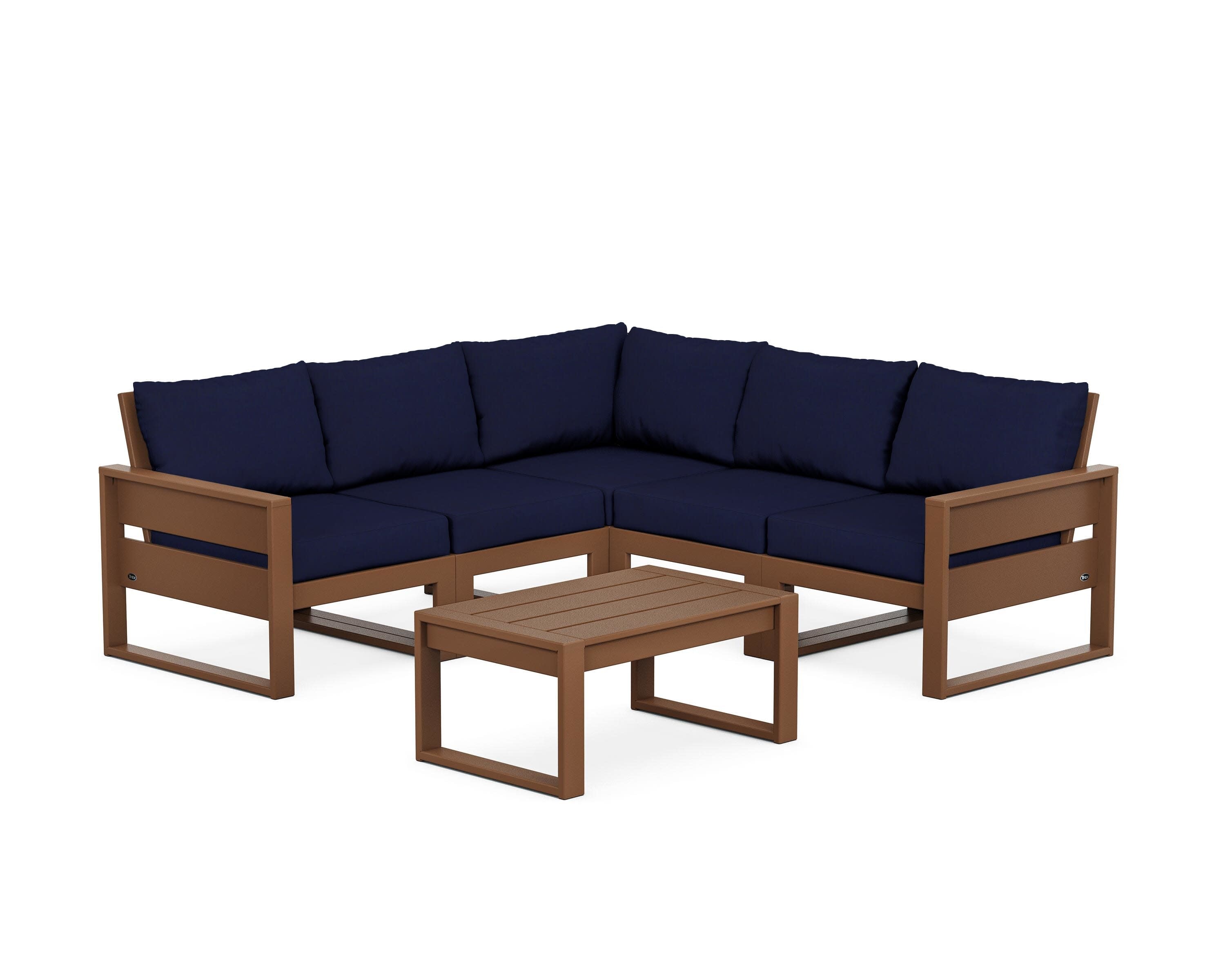 Eastport 6-Piece Deep Seating Sectional + Coffee Table Set in Tree House / Navy