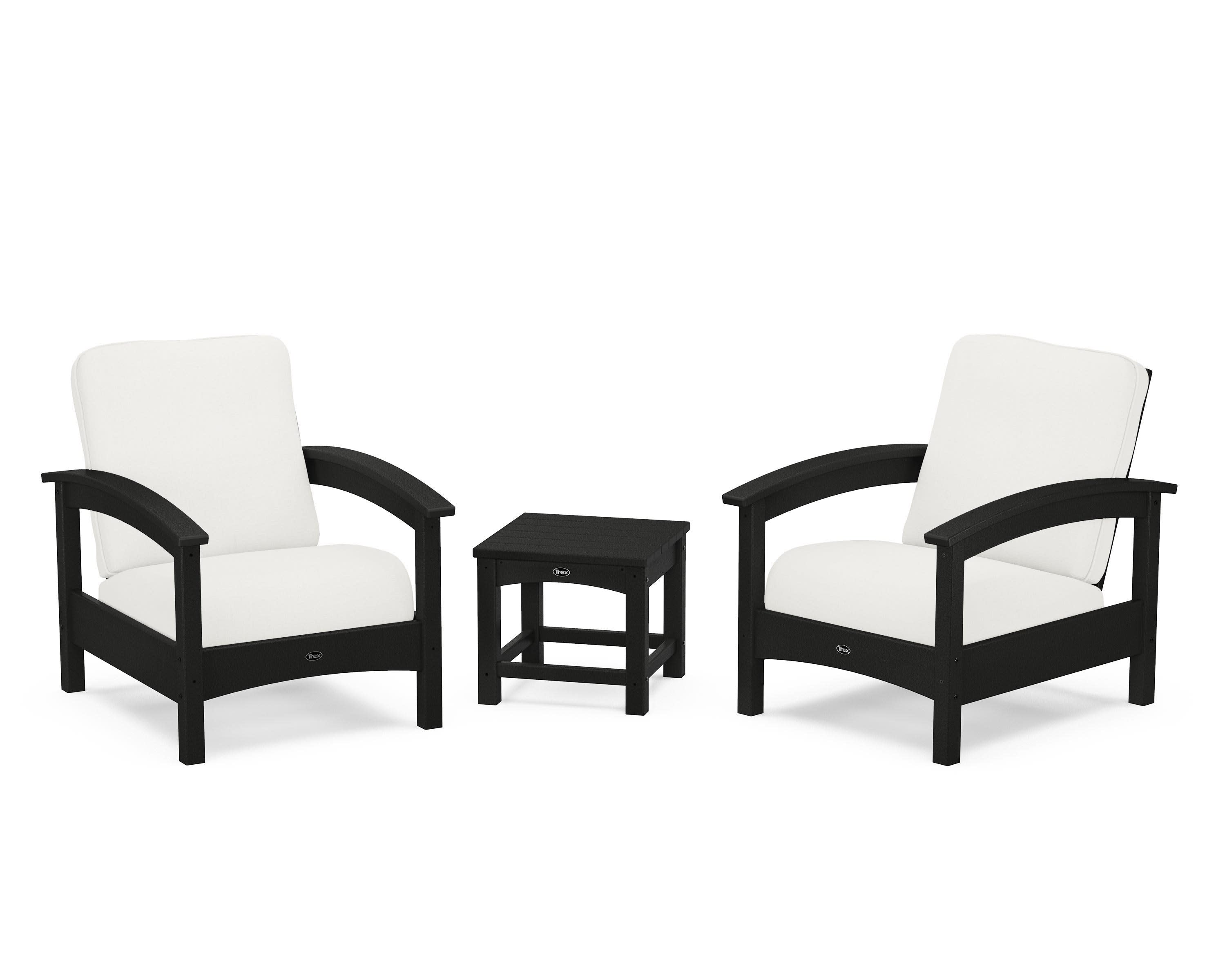 Rockport Club 3-Piece Deep Seating Conversation Set in Charcoal Black / Natural Linen