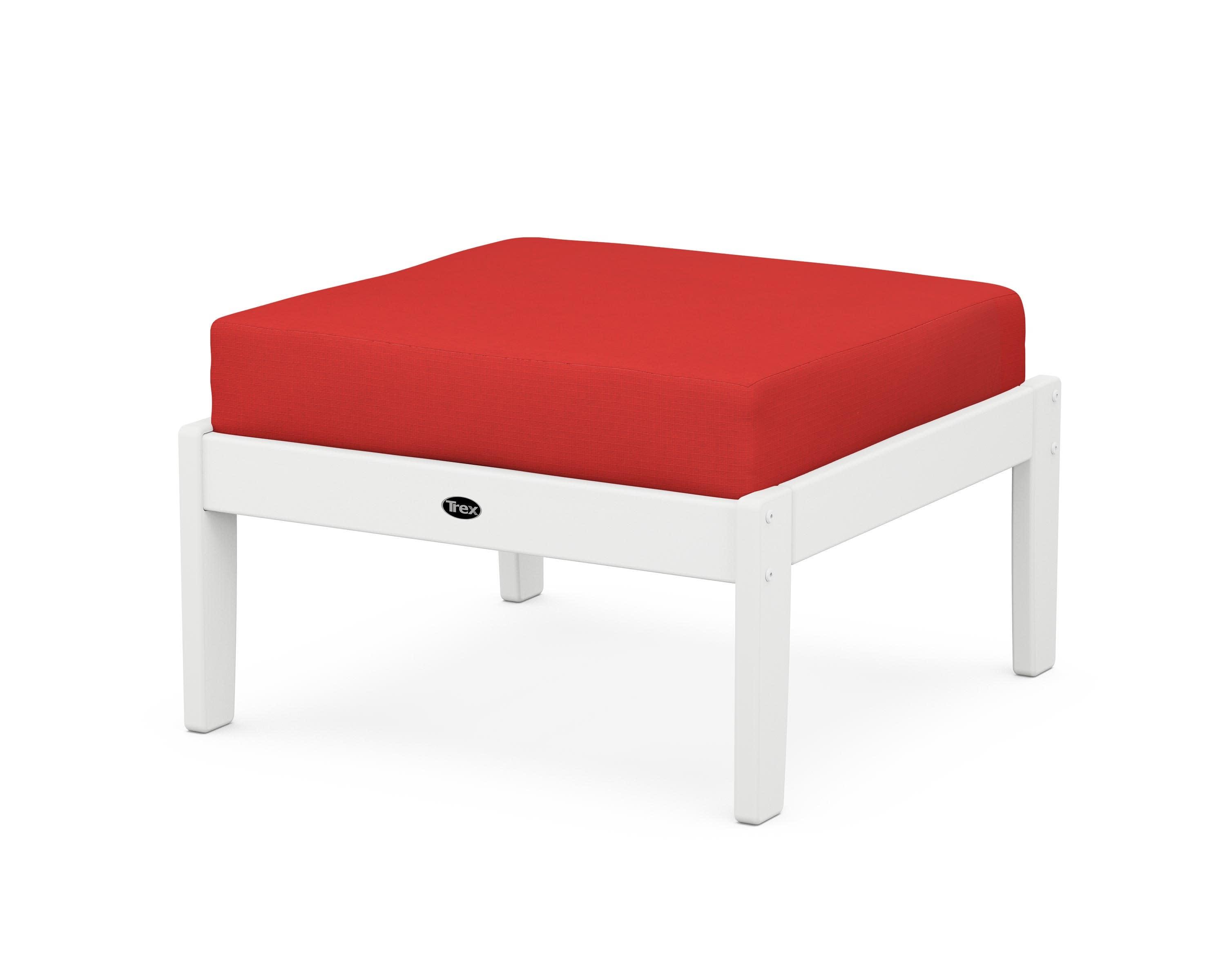 Yacht Club Deep Seating Ottoman in Classic White / Crimson Linen
