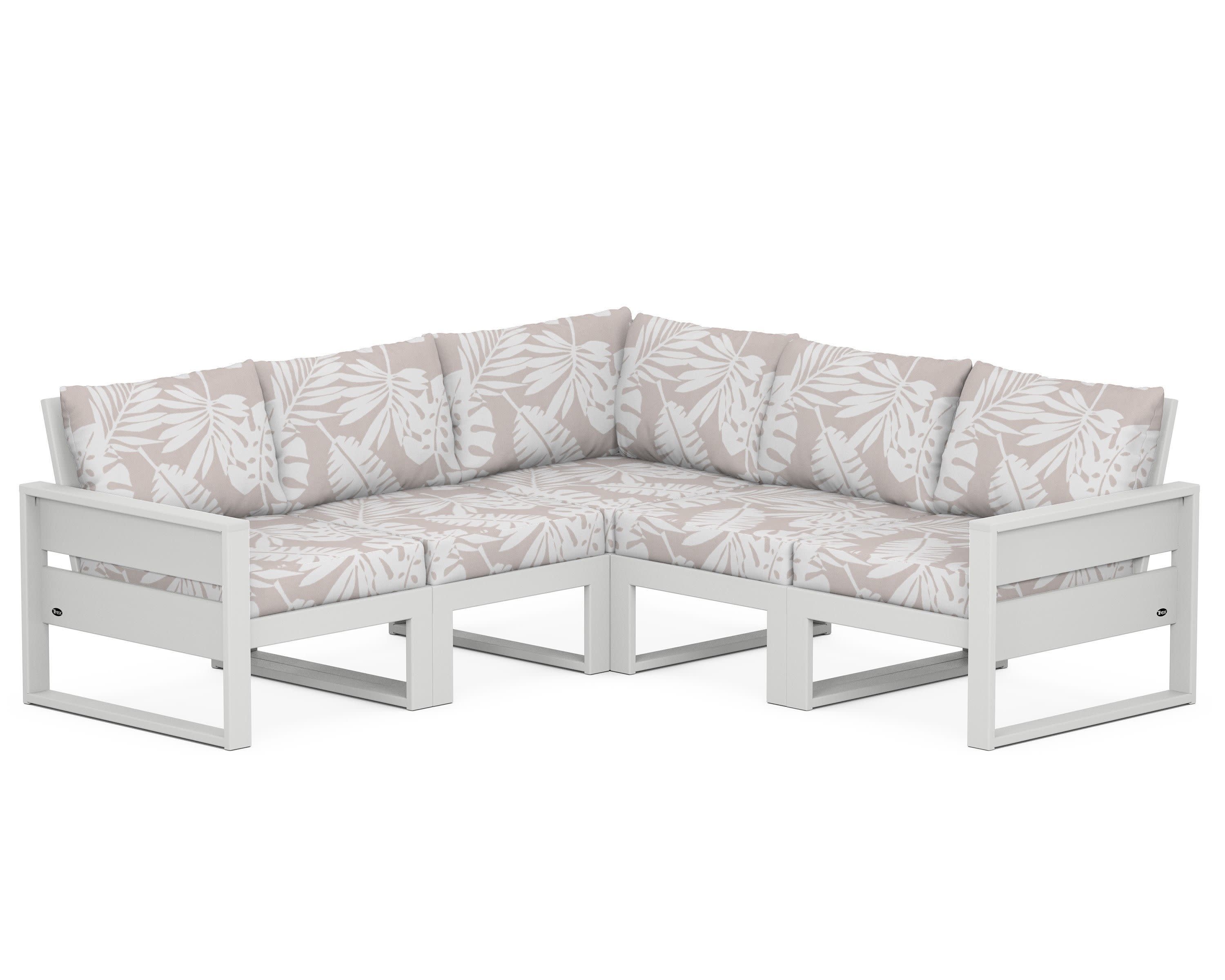 Eastport 5-Piece Sectional in Classic White / Leaf Dune Burlap