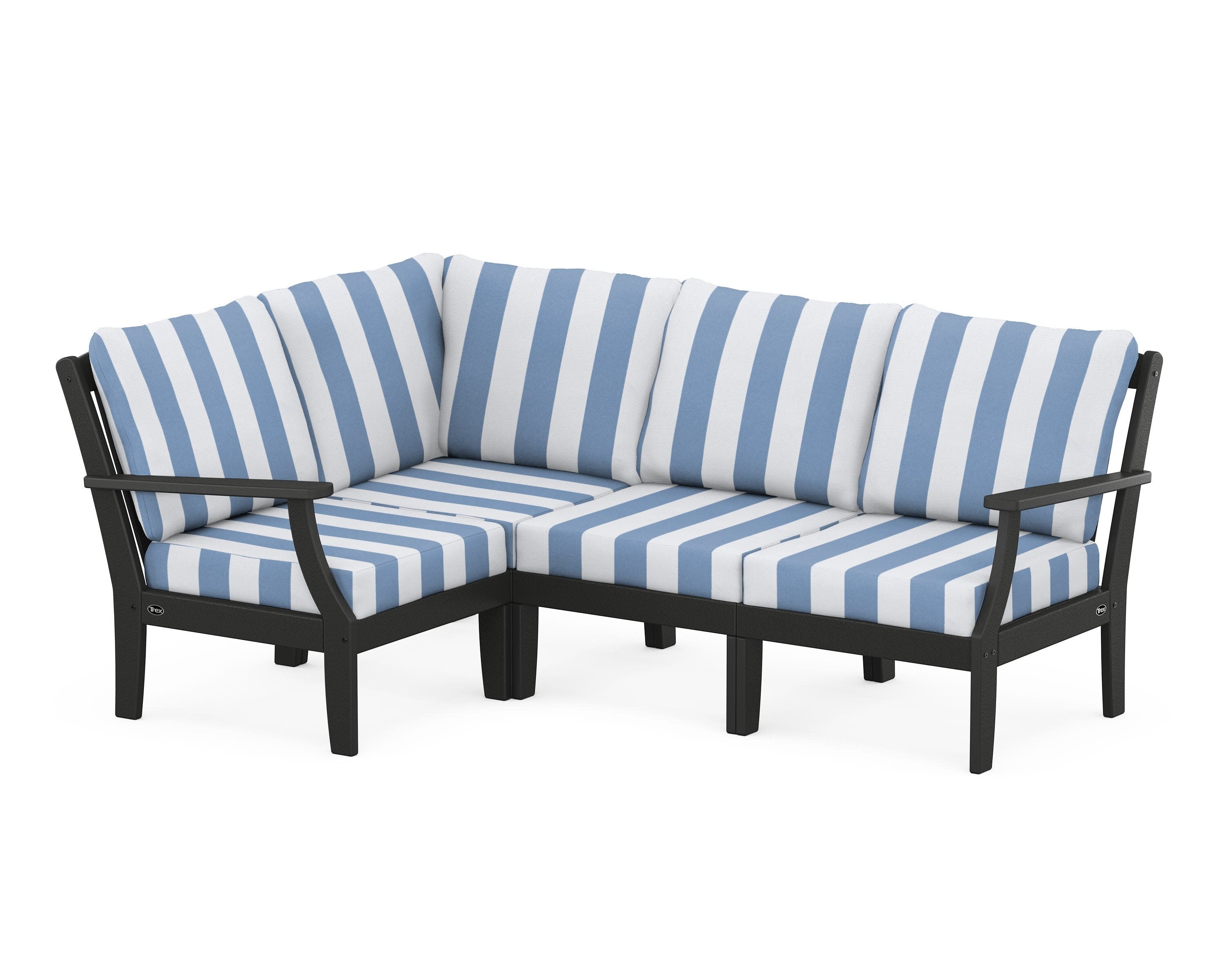 Yacht Club Modular 4-Piece Deep Seating Set in Charcoal Black / Cabana Stripe Sky Blue
