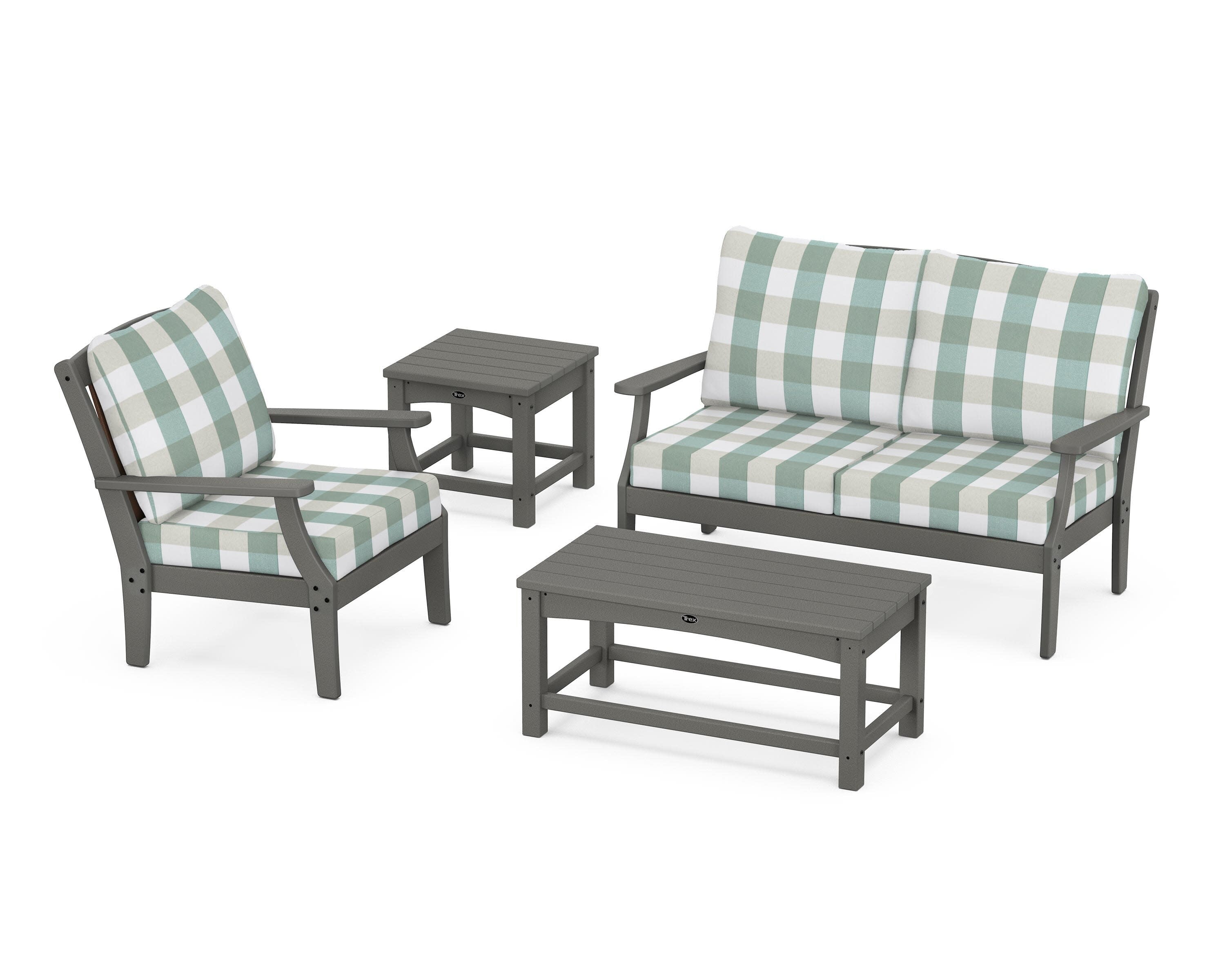 Yacht Club 4-Piece Deep Seating Set in Stepping Stone / Buffalo Plaid Glacier Spa