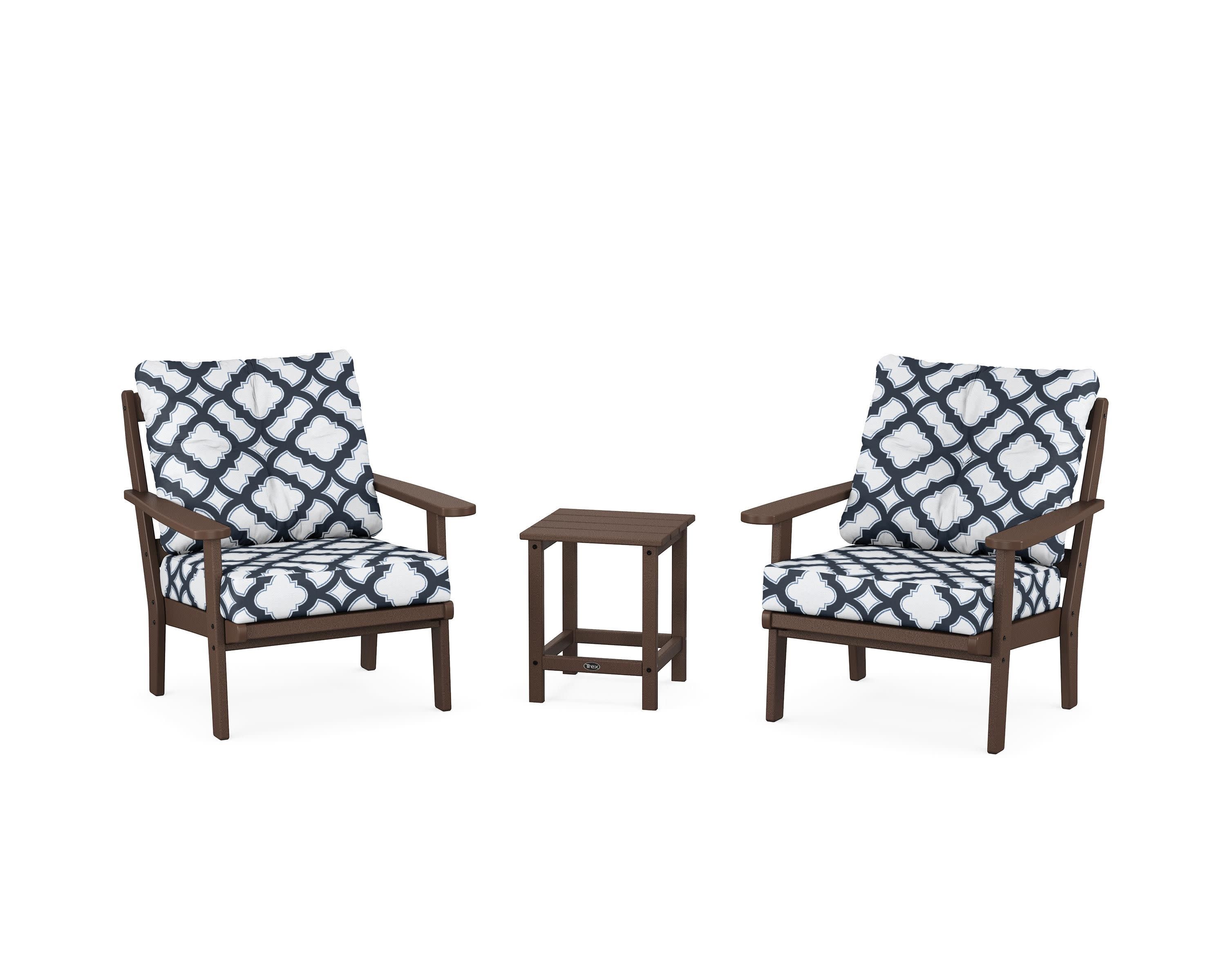Cape Cod 3-Piece Deep Seating Set in Vintage Lantern / Trellis Marine Indigo