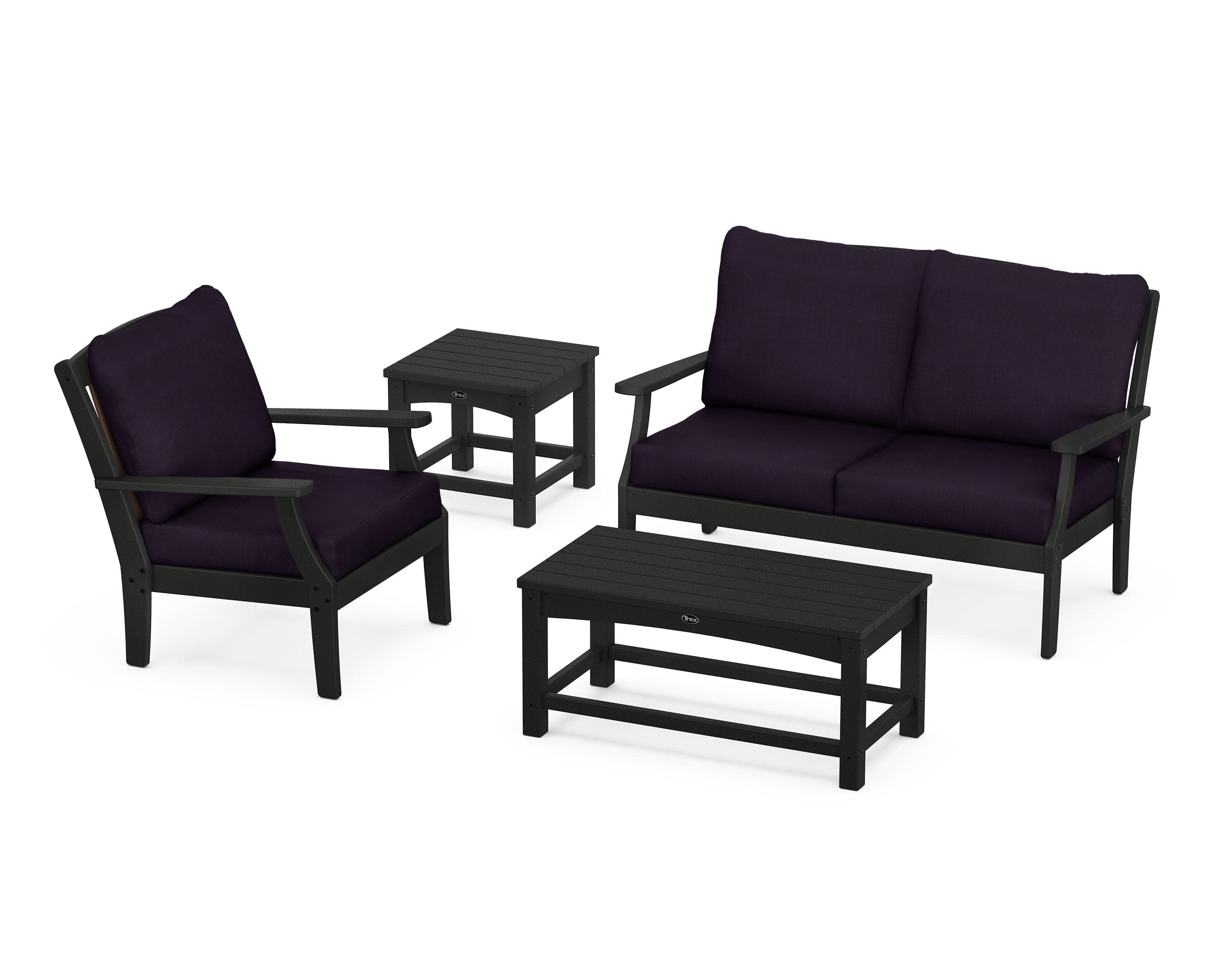Yacht Club 4-Piece Deep Seating Set in Charcoal Black / Navy Linen