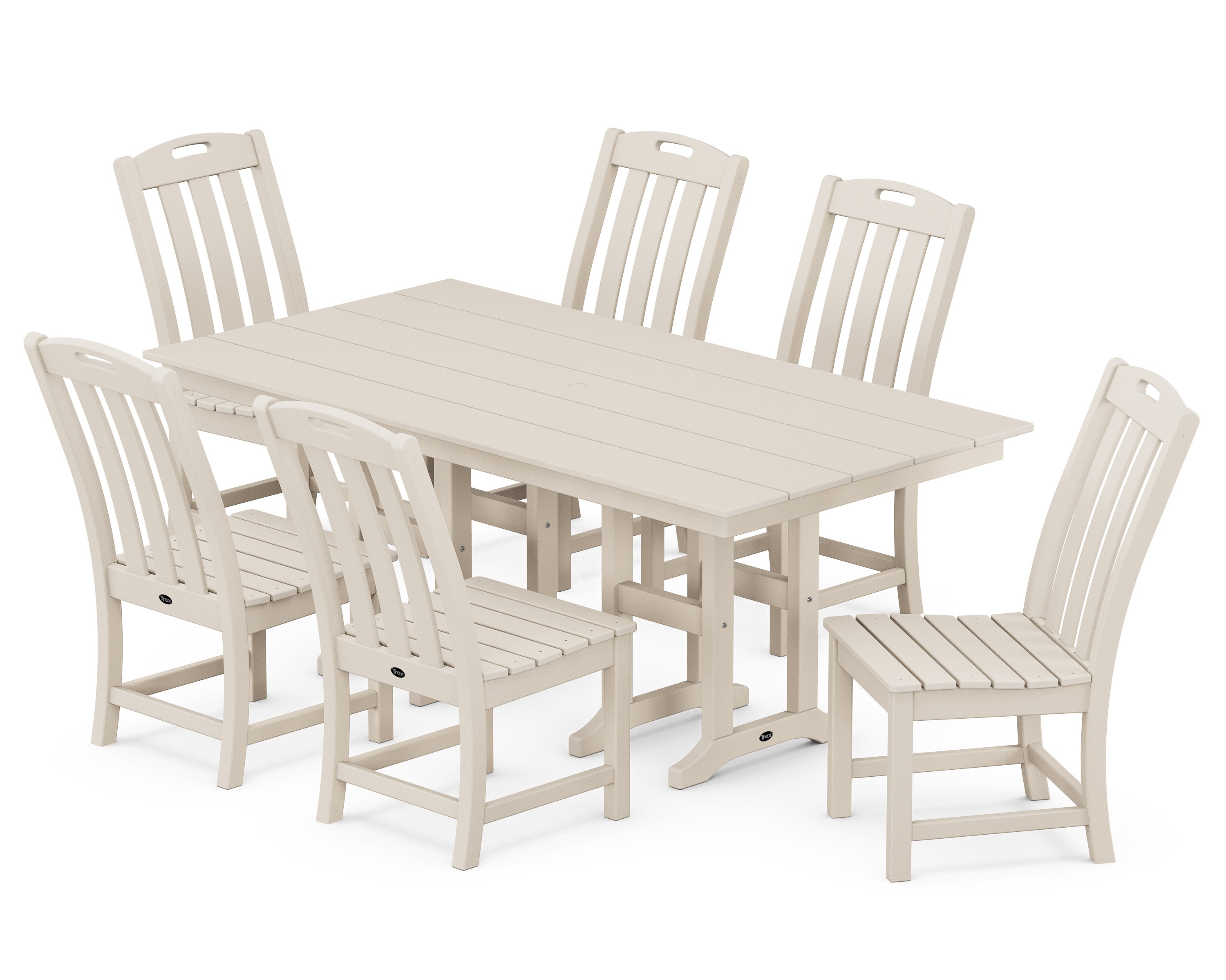 Yacht Club 7-Piece Farmhouse Side Chair Dining Set in Sand Castle