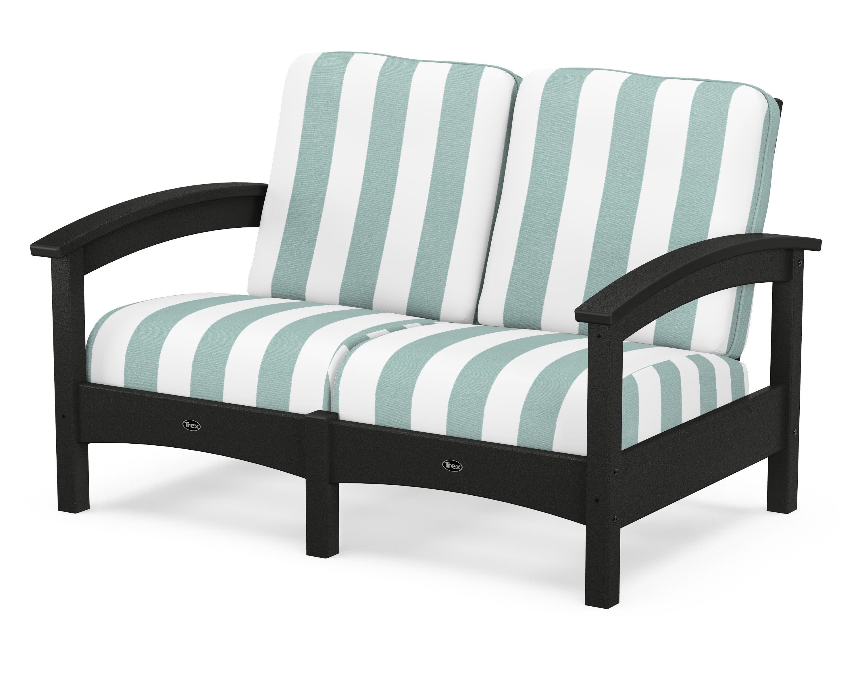 Rockport Club Loveseat in Charcoal Black / Cabana Stripe Glacier Spa