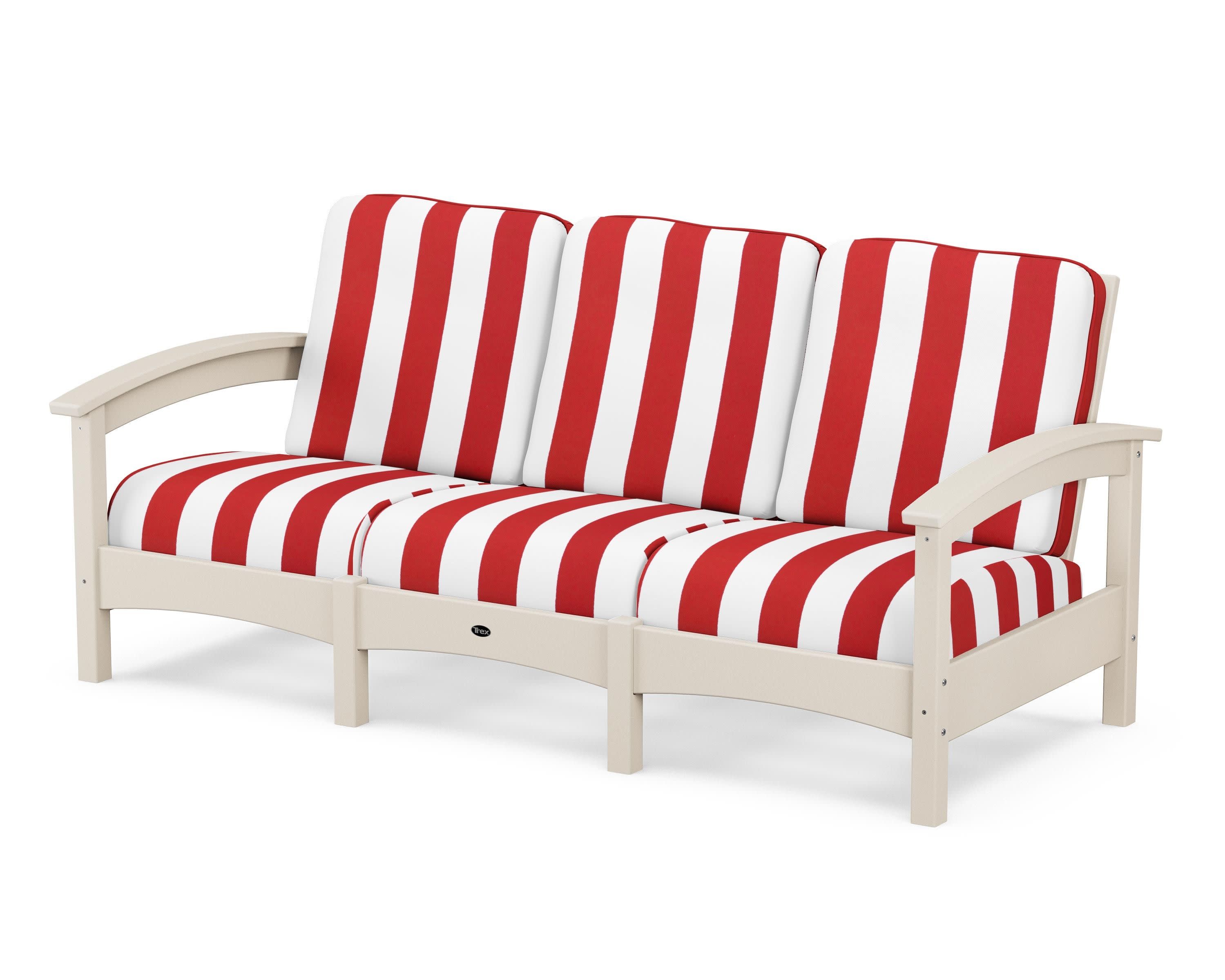 Rockport Club Sofa in Sand Castle / Cabana Stripe Crimson