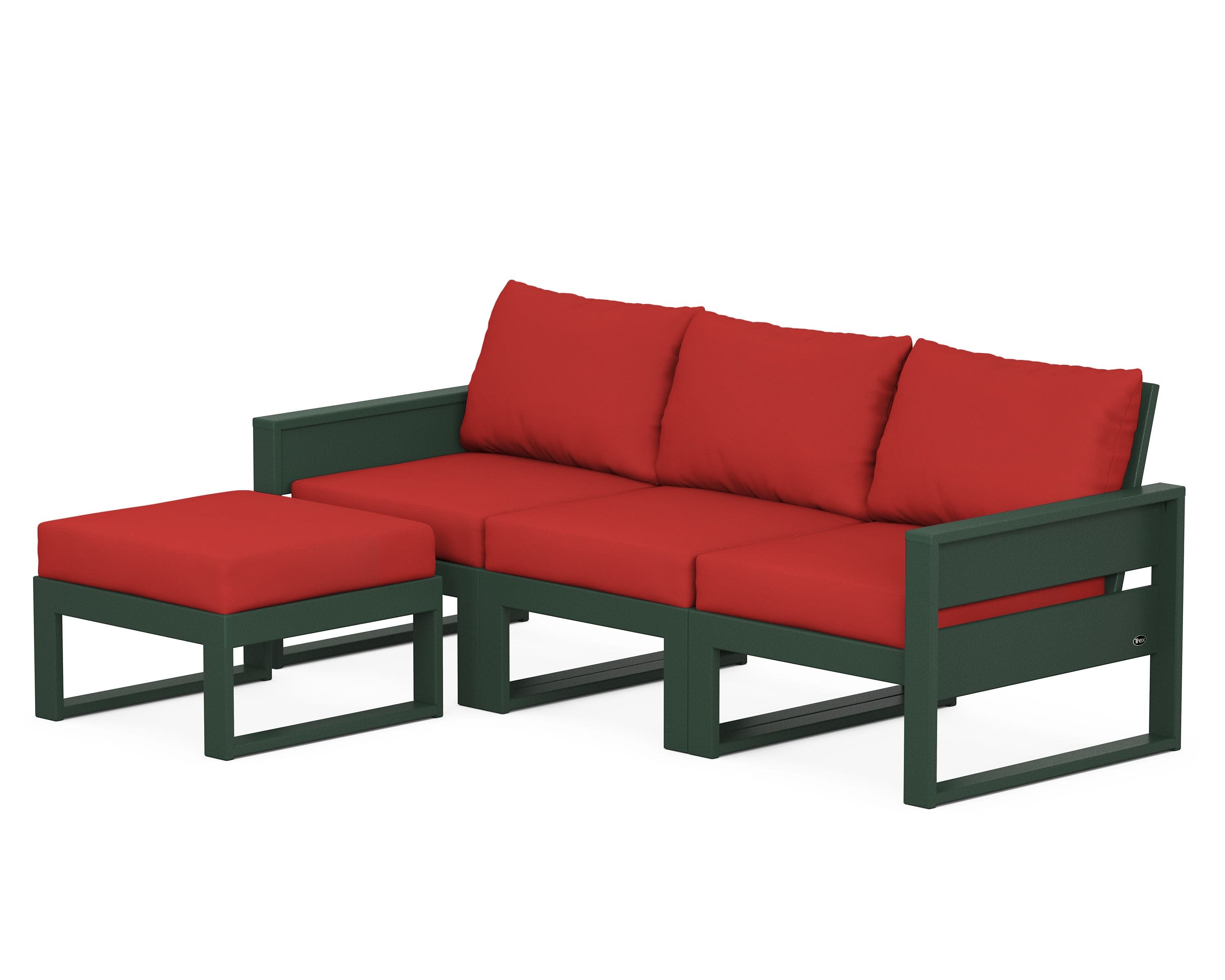Eastport 4- Piece Sectional with Ottoman in Rainforest Canopy / Crimson Linen