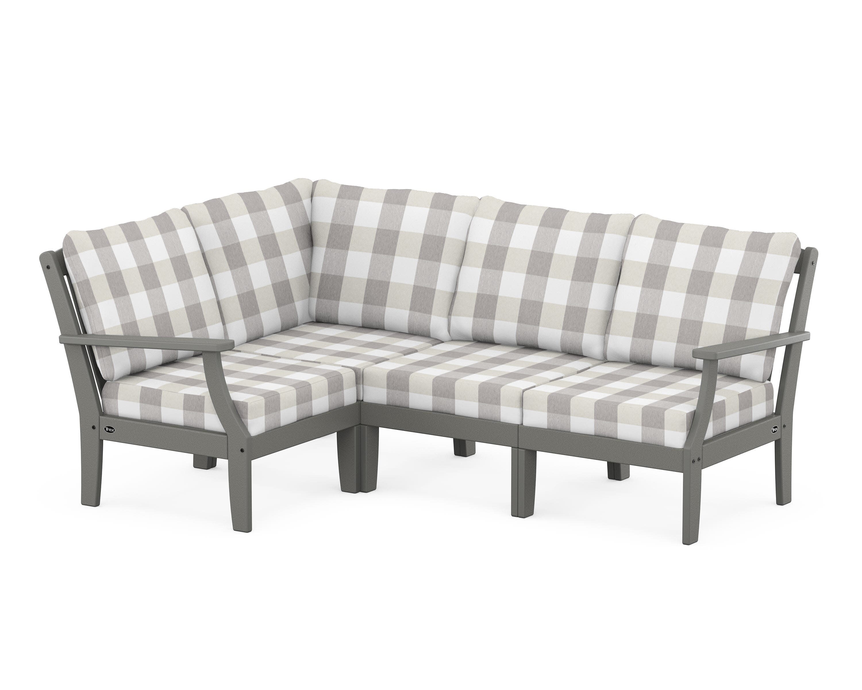 Yacht Club Modular 4-Piece Deep Seating Set in Stepping Stone / Buffalo Plaid Grey Mist