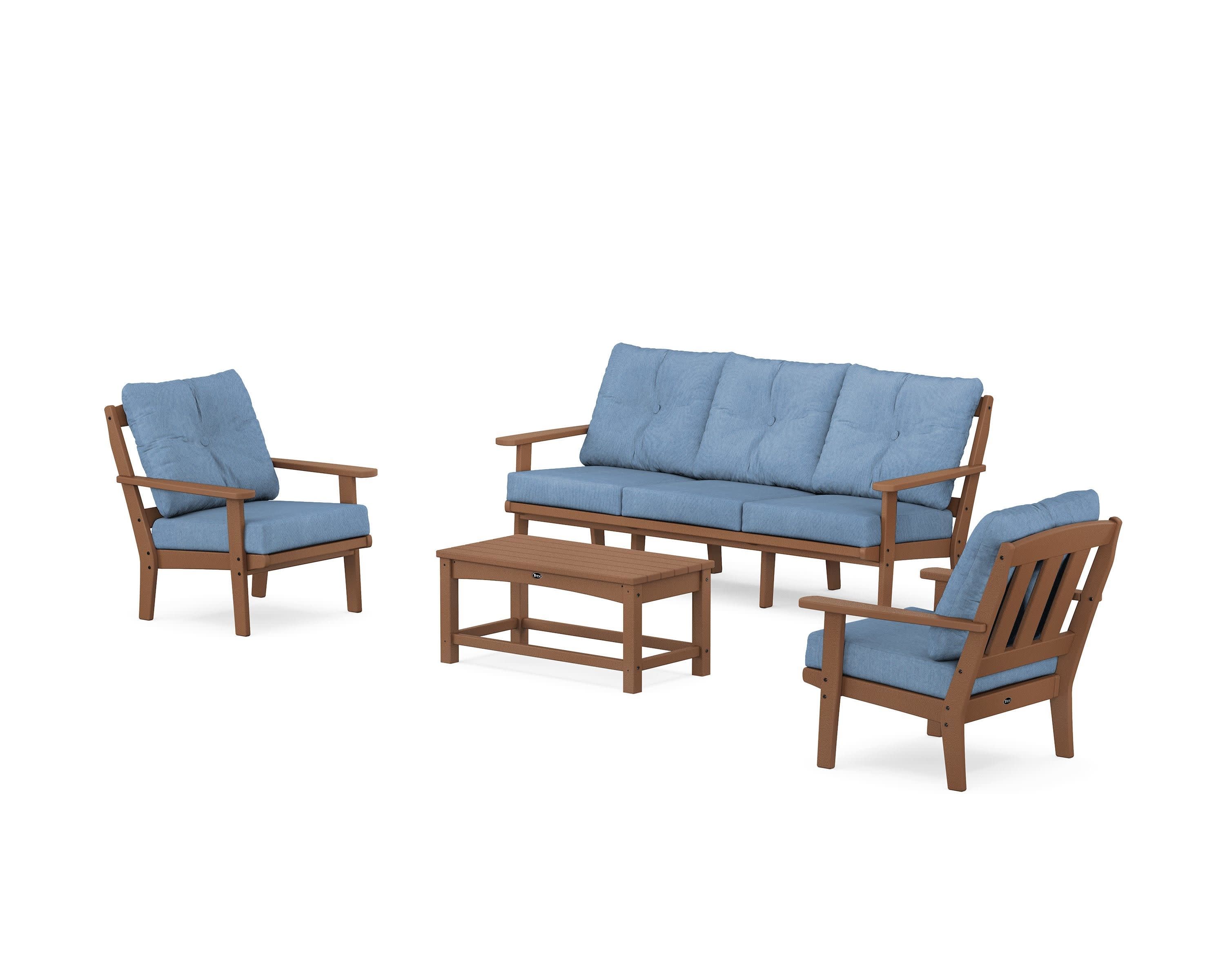 Cape Cod 4-Piece Deep Seating Set with Sofa in Tree House / Sky Blue