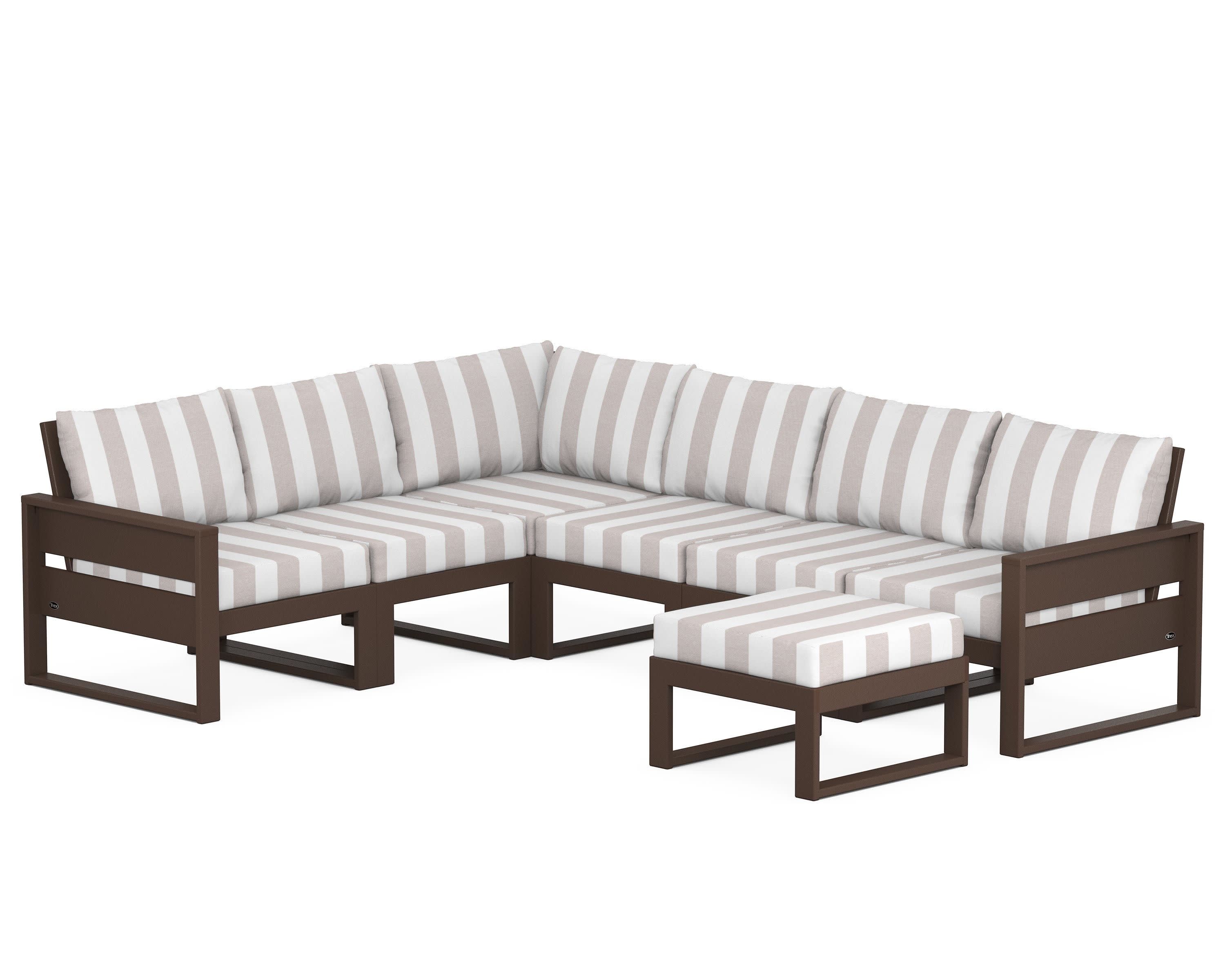 Eastport 6-Piece Sectional with Ottoman in Vintage Lantern / Cabana Stripe Dune Burlap
