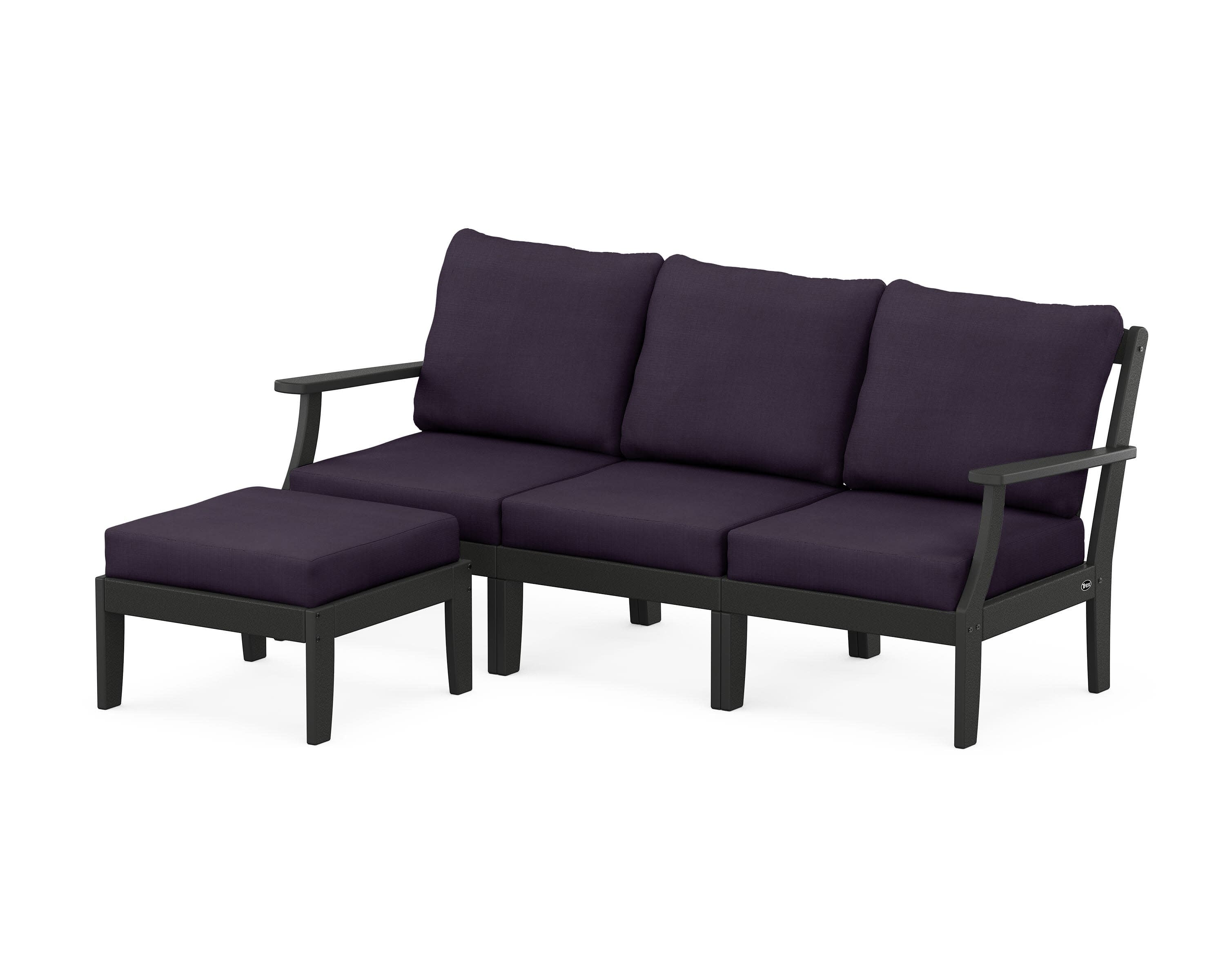 Yacht Club Modular 4-Piece Deep Seating Set with Ottoman in Charcoal Black / Navy Linen