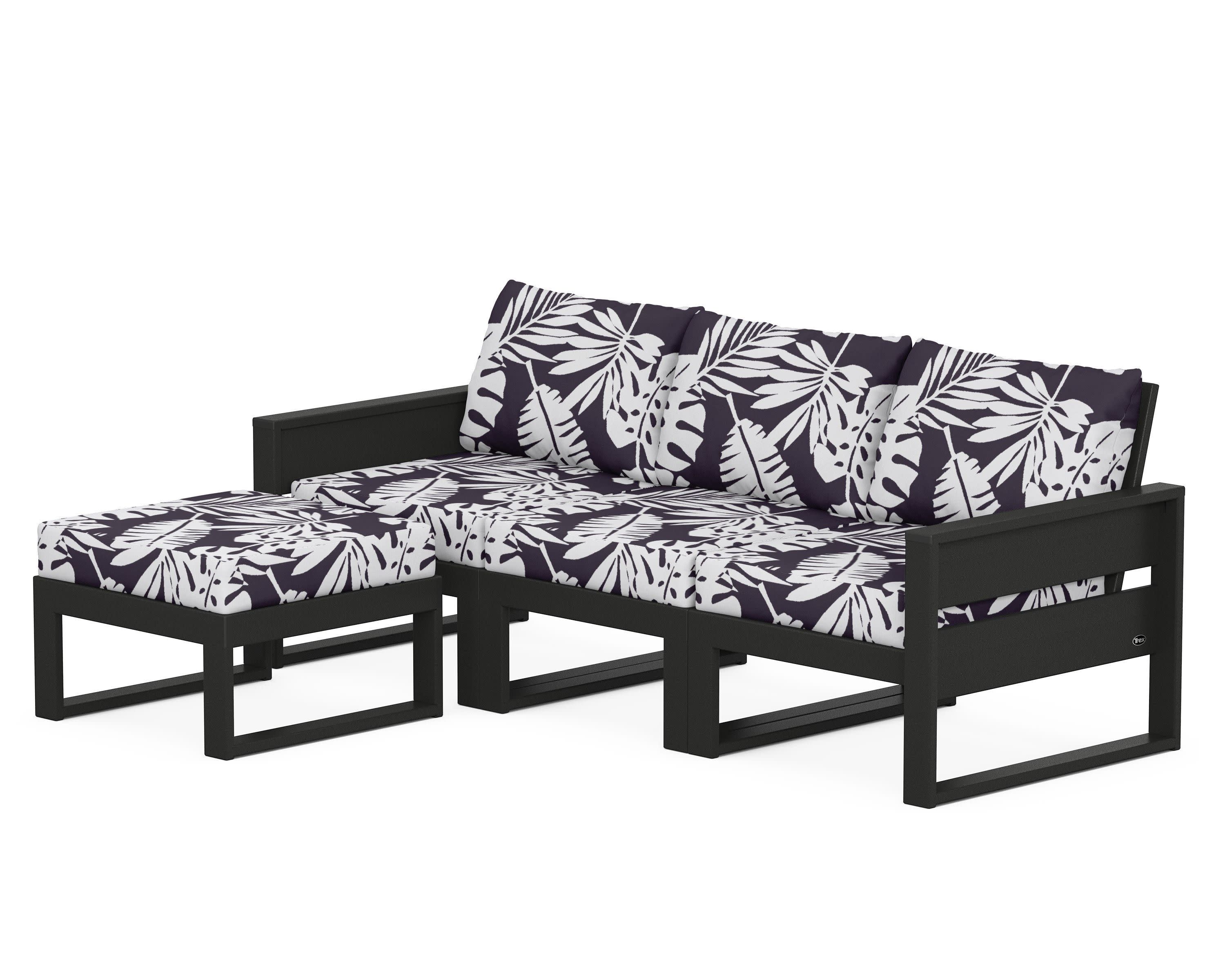 Eastport 4- Piece Sectional with Ottoman in Charcoal Black / Leaf Navy