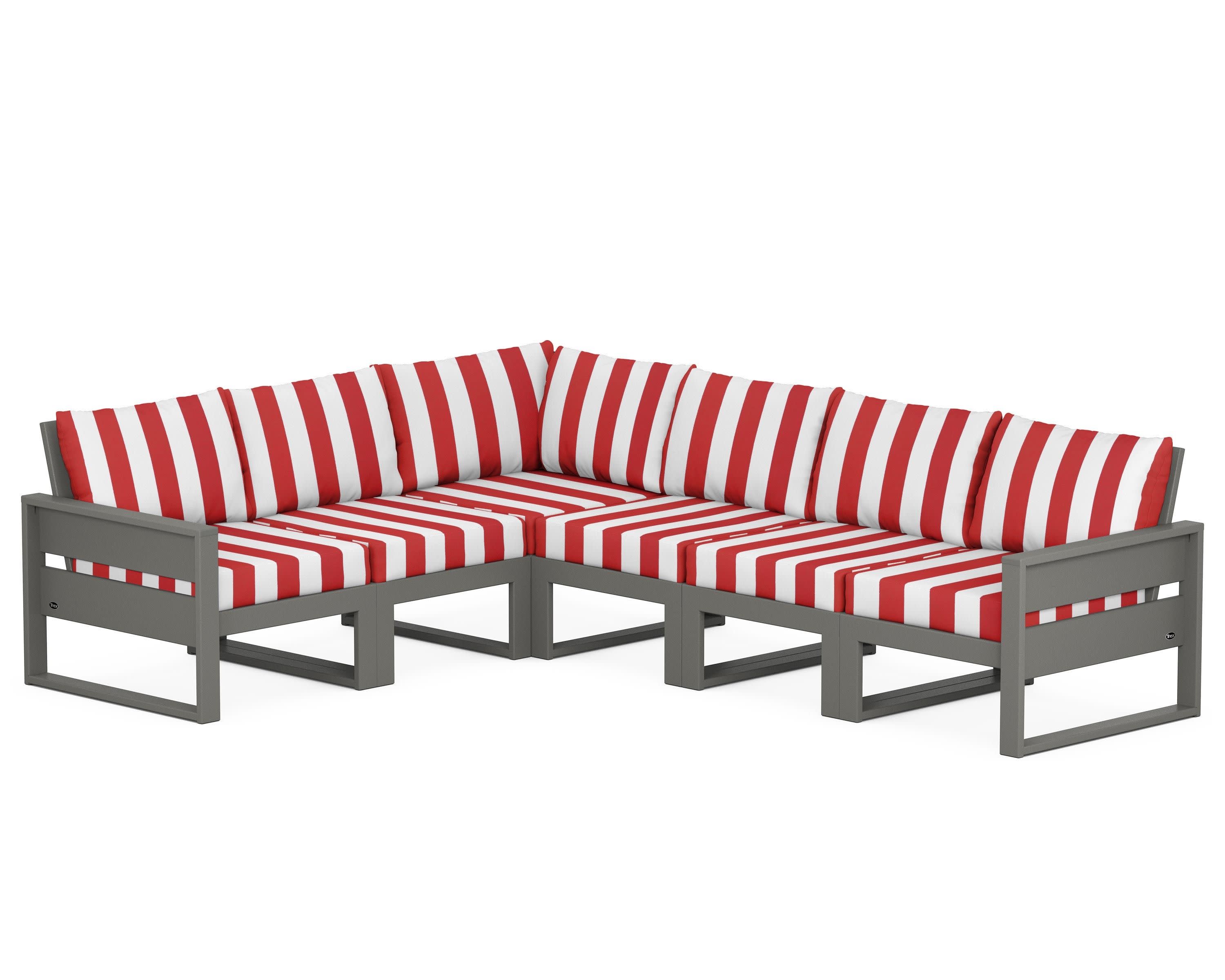 Eastport 6-Piece Sectional in Stepping Stone / Cabana Stripe Crimson