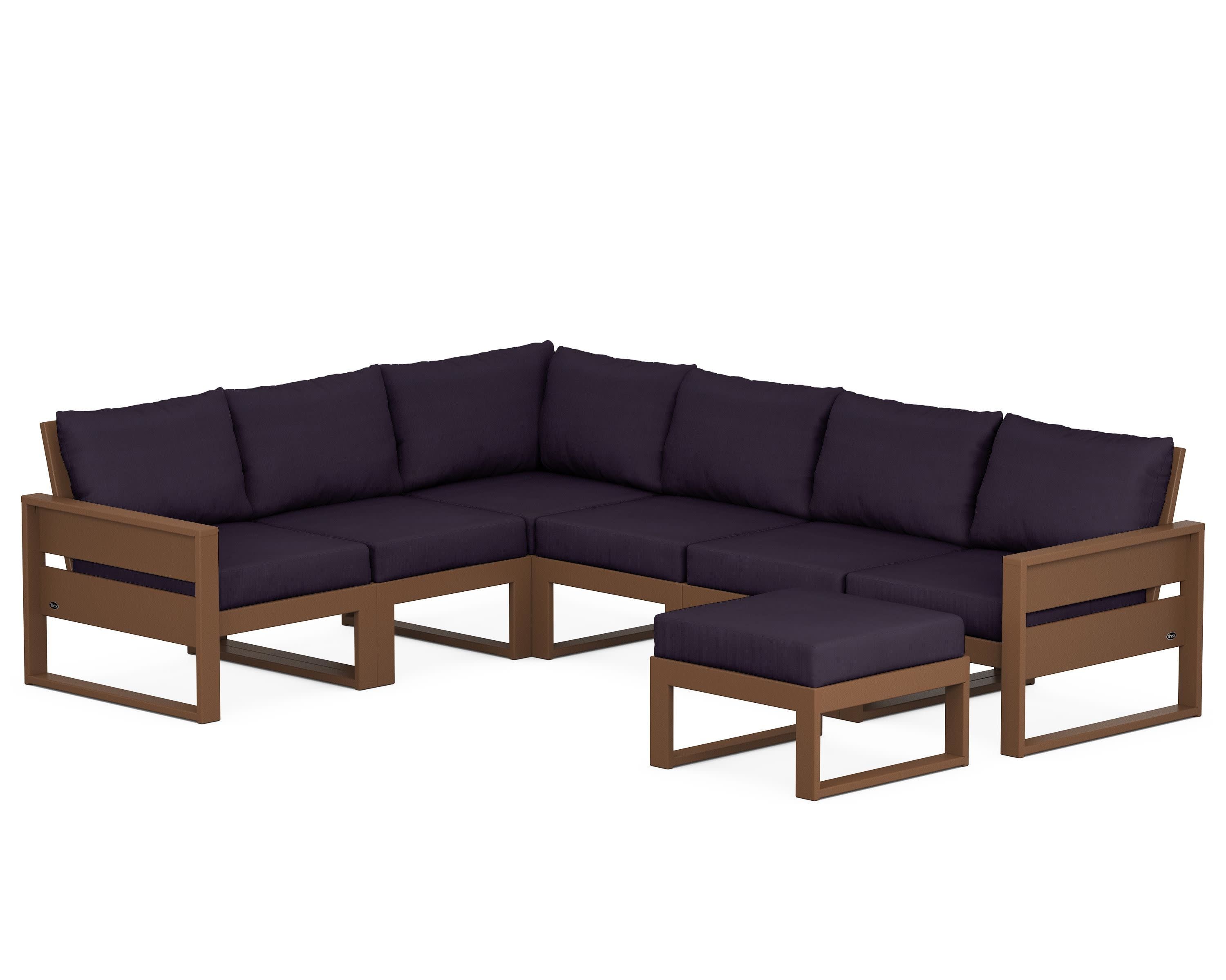 Eastport 6-Piece Sectional with Ottoman in Tree House / Navy Linen