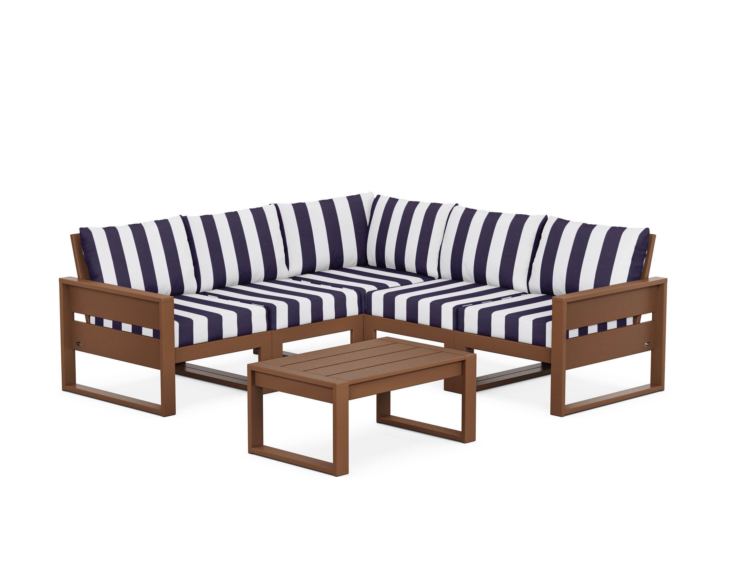 Eastport 6-Piece Deep Seating Sectional + Coffee Table Set in Tree House / Cabana Stripe Navy