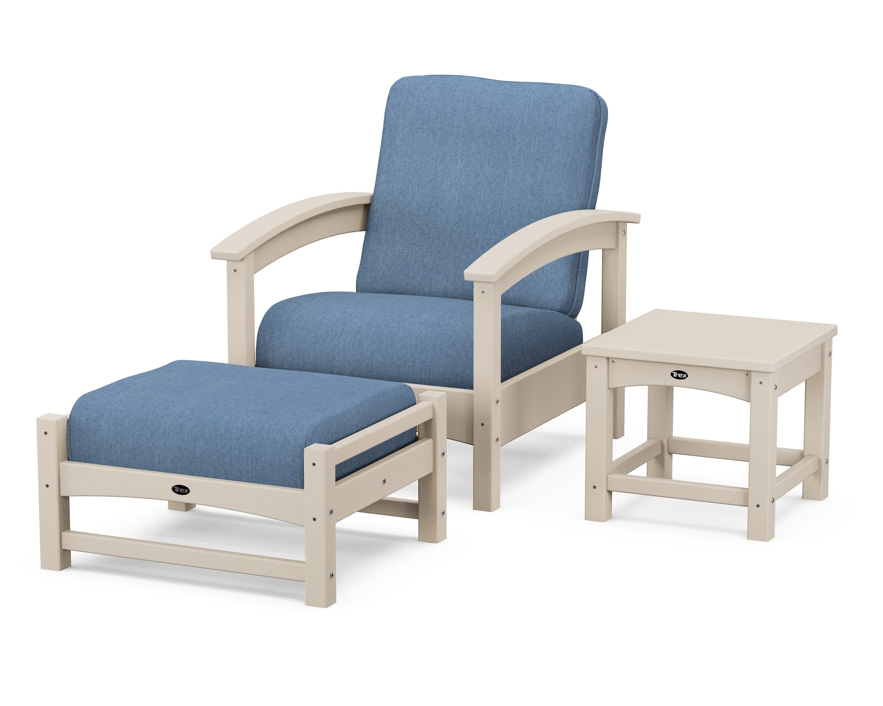 Rockport 3-Piece Deep Seating Set in Sand Castle / Sky Blue