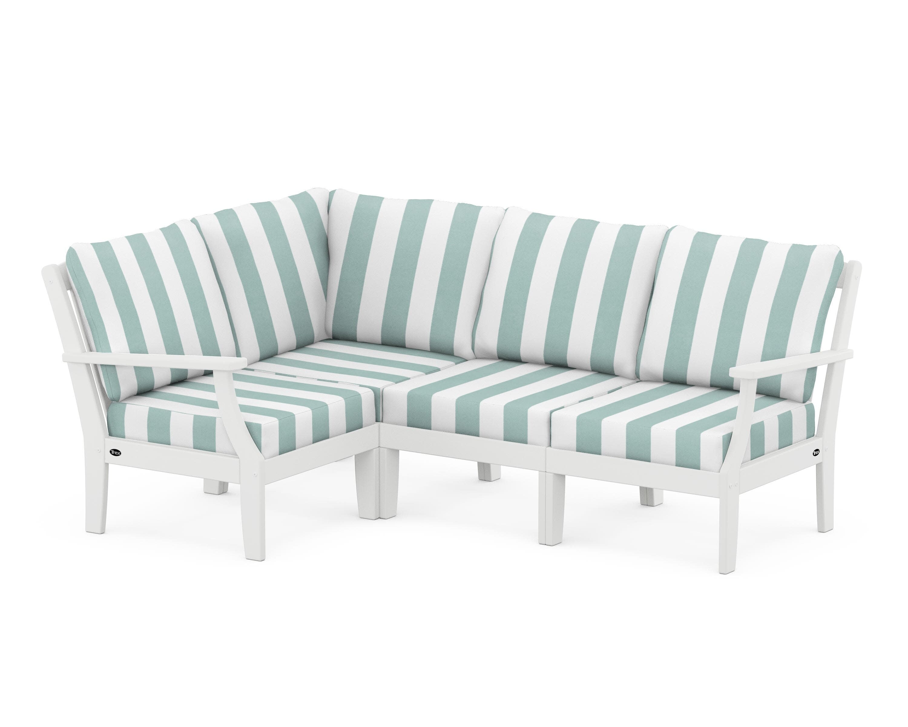 Yacht Club Modular 4-Piece Deep Seating Set in Classic White / Cabana Stripe Glacier Spa