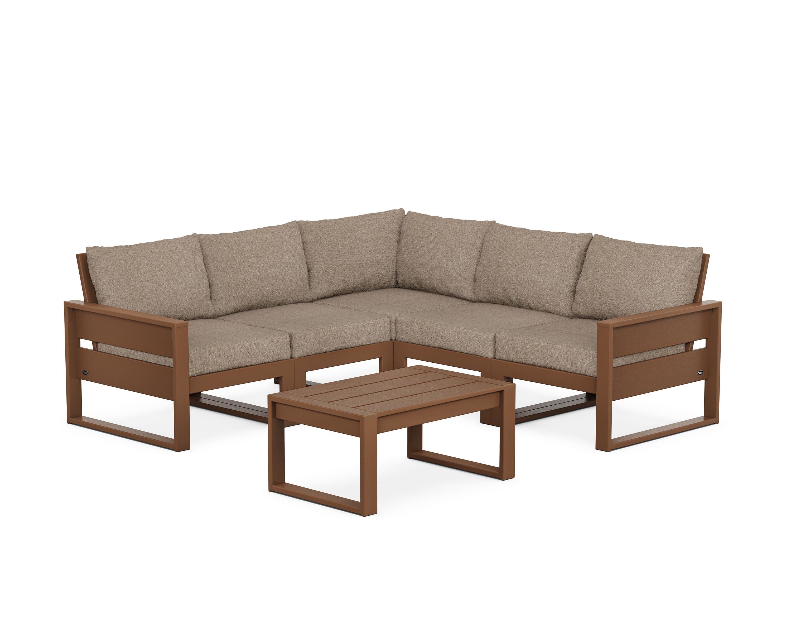 Eastport 6-Piece Deep Seating Sectional + Coffee Table Set in Tree House / Spiced Burlap