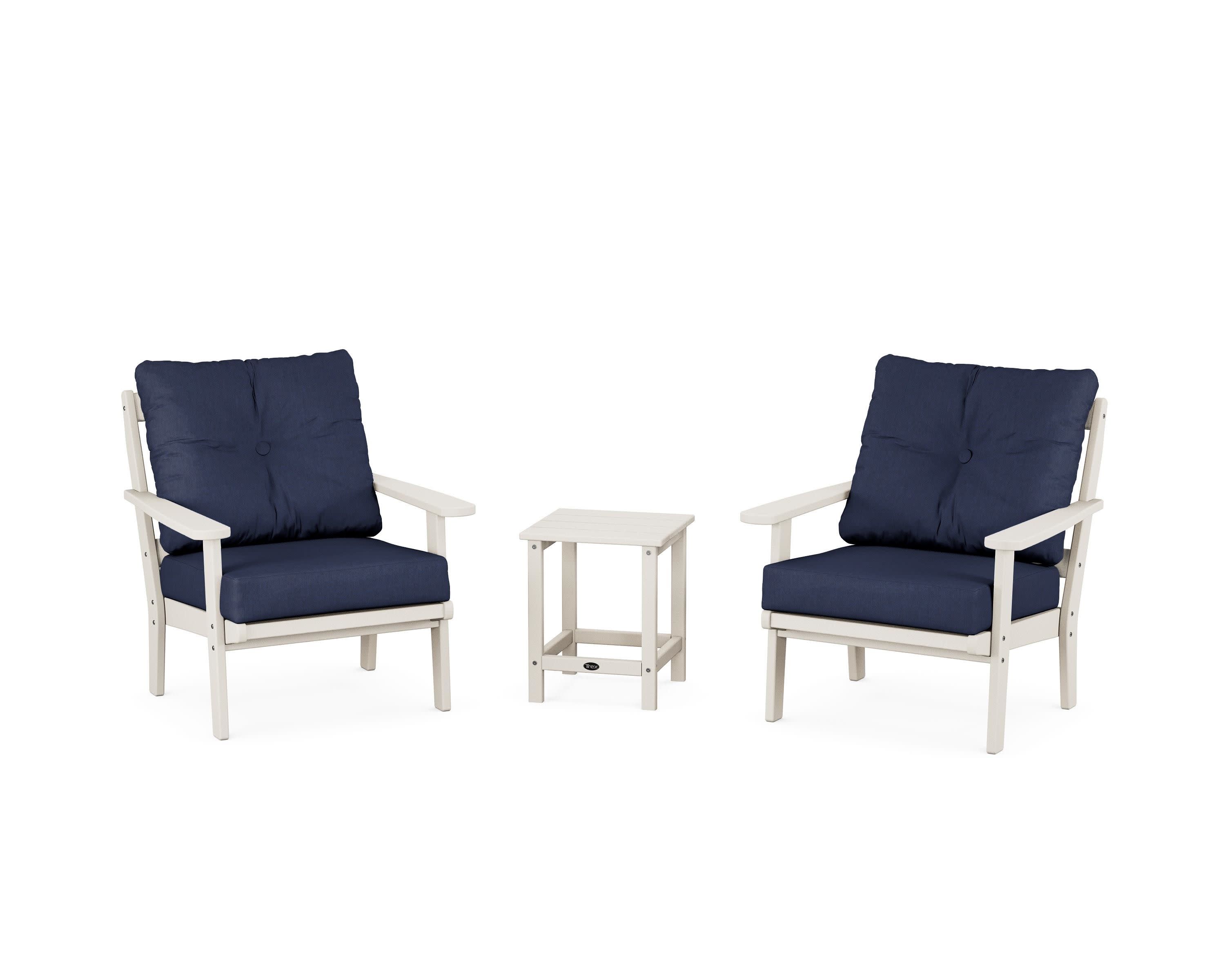 Cape Cod 3-Piece Deep Seating Set in Sand Castle / Spectrum Indigo