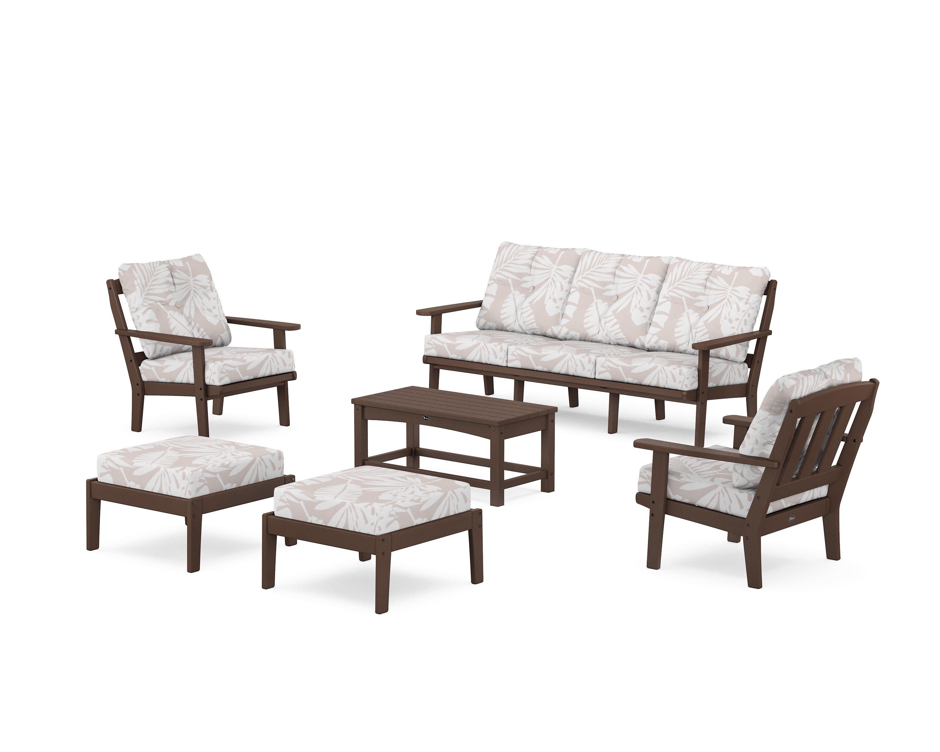 Cape Cod 6-Piece Lounge Sofa Set in Vintage Lantern / Leaf Dune Burlap