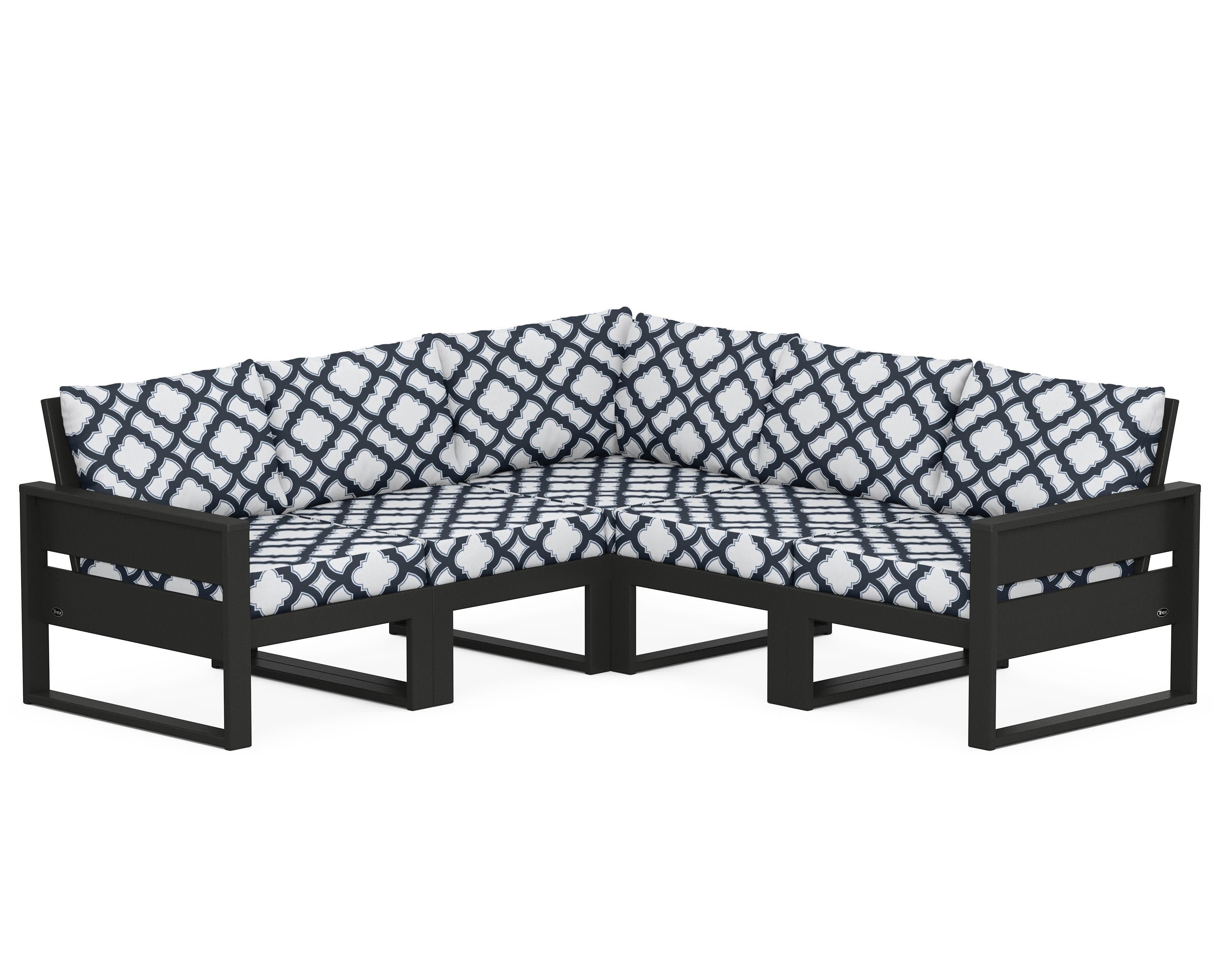 Eastport 5-Piece Sectional in Charcoal Black / Trellis Marine Indigo
