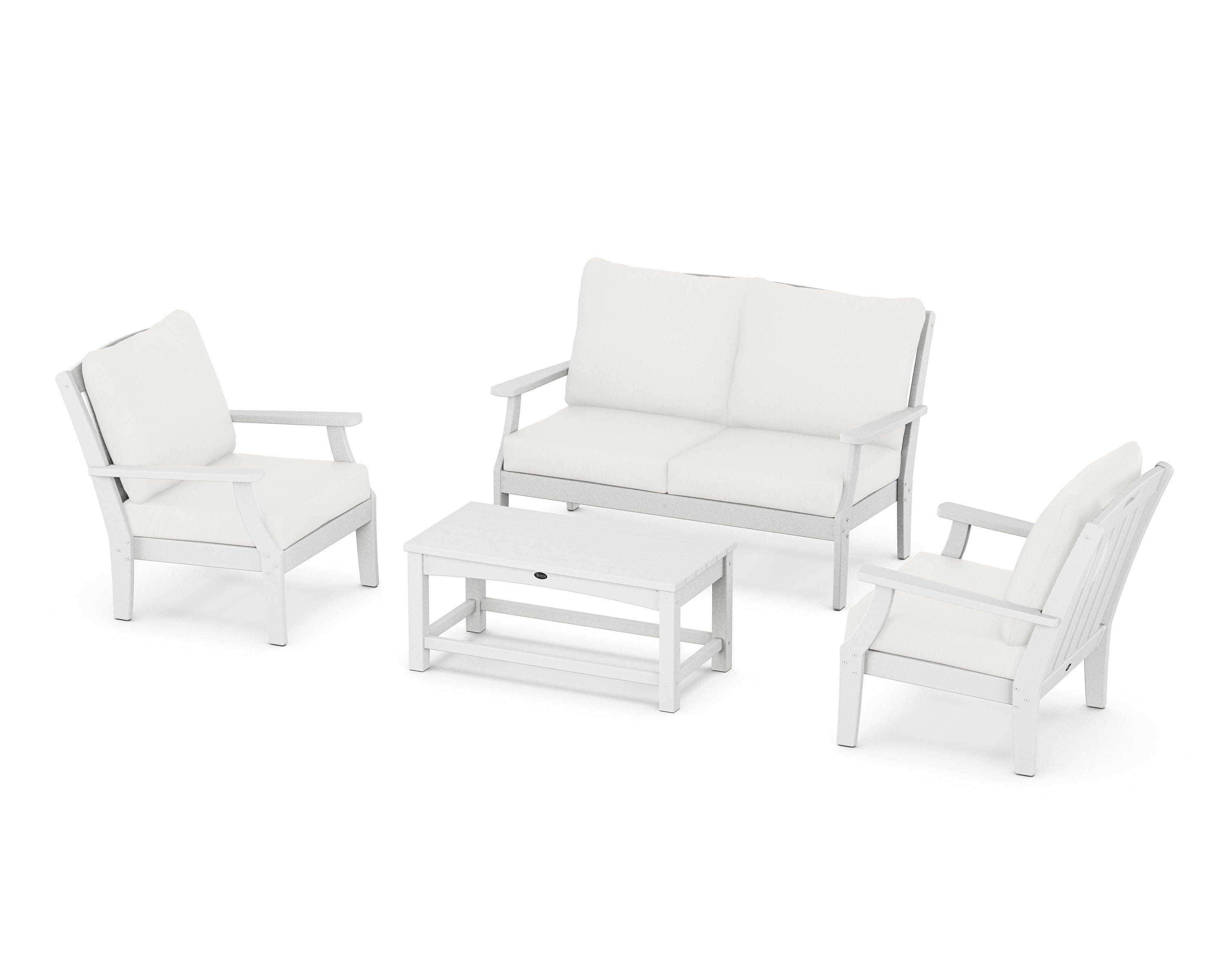 Yacht Club 4-Piece Deep Seating Chair Set in Classic White / Natural Linen