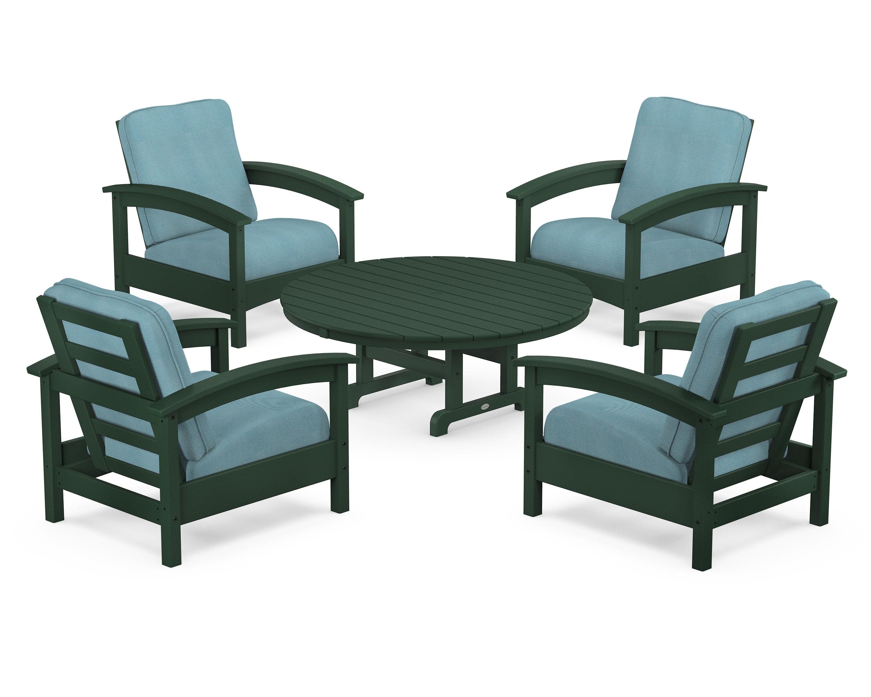 Rockport 5-Piece Deep Seating Set in Rainforest Canopy / Lattice Sky Blue