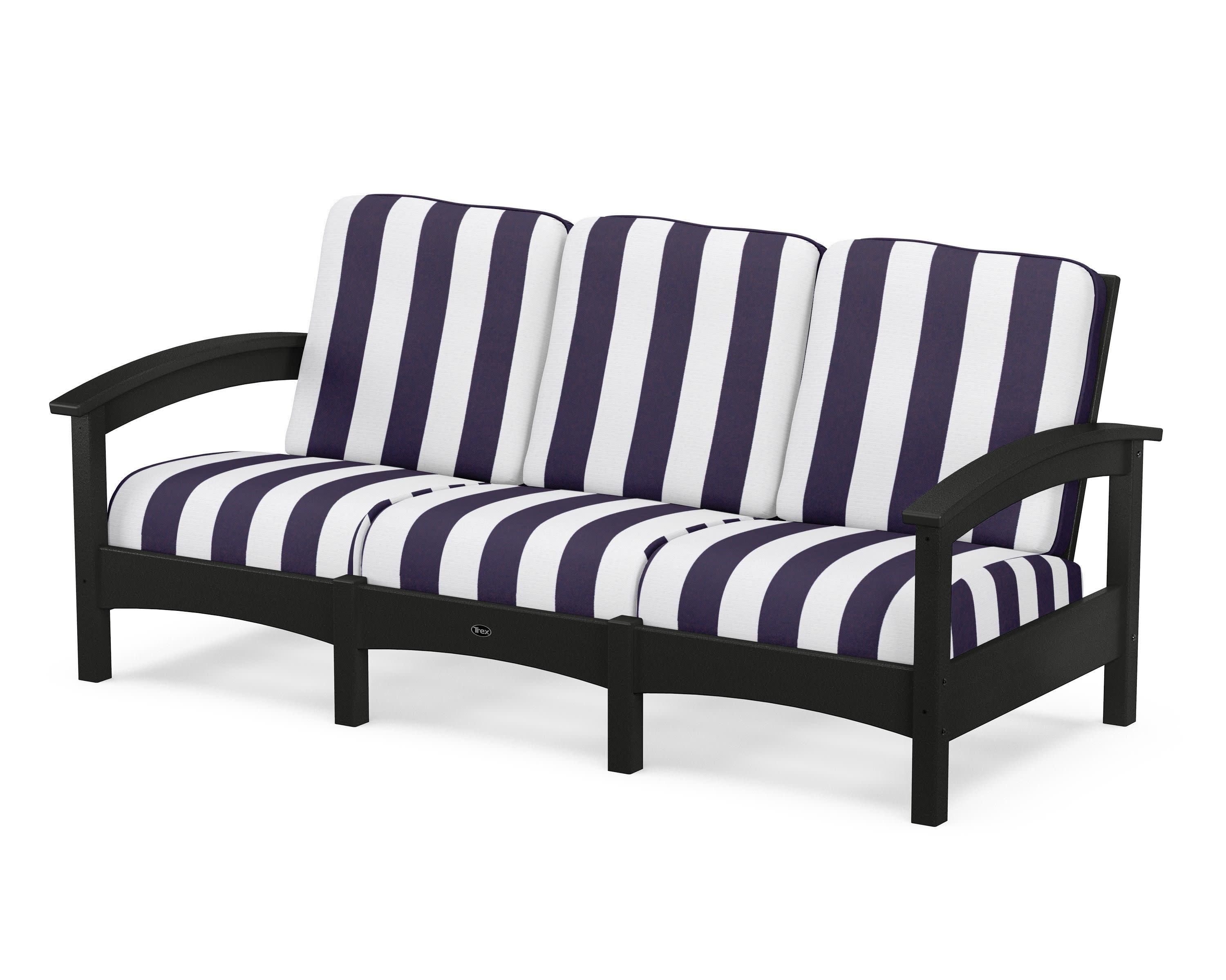 Rockport Club Sofa in Charcoal Black / Cabana Stripe Navy