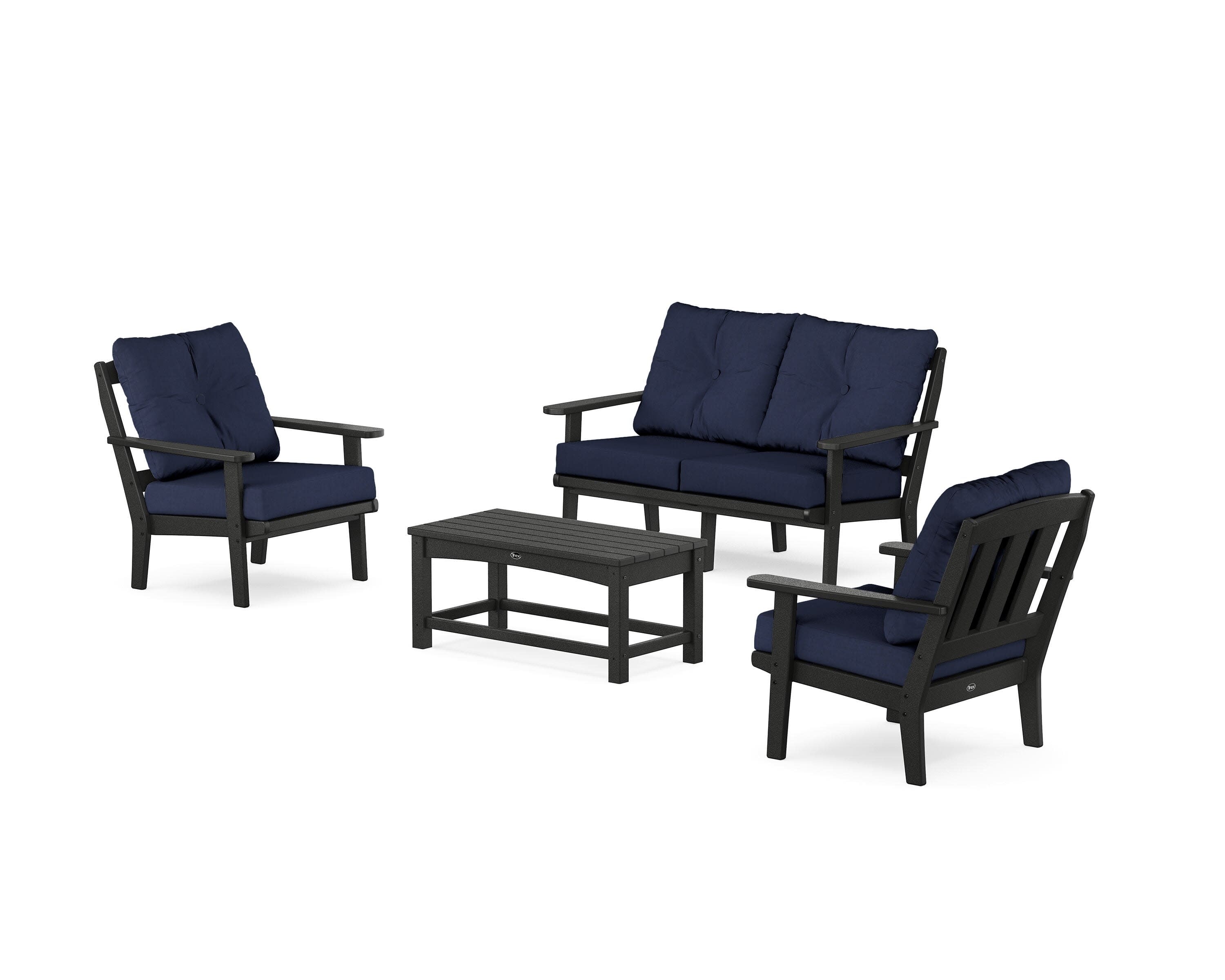 Cape Cod 4-Piece Deep Seating Set with Loveseat in Charcoal Black / Spectrum Indigo