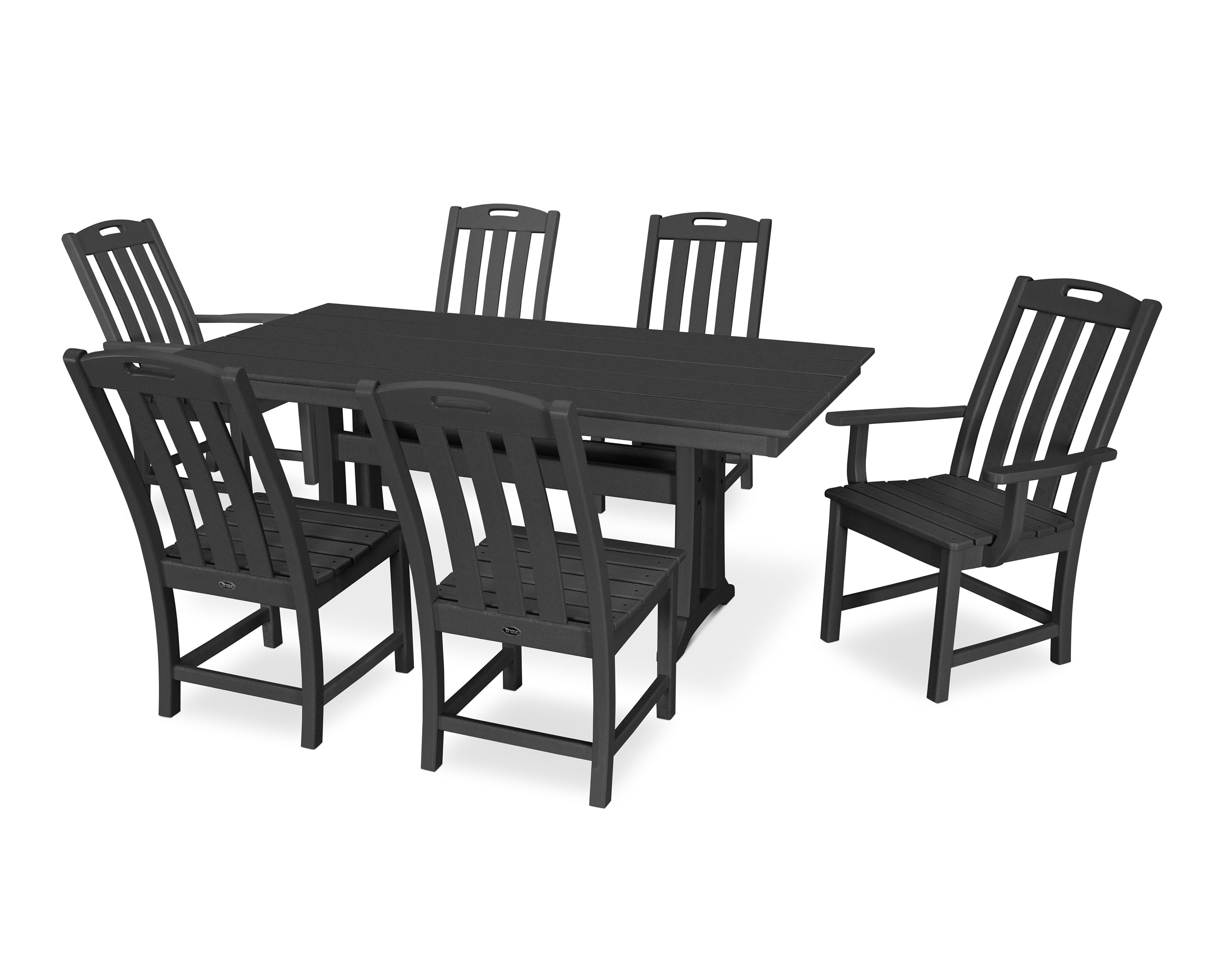 Yacht Club 7-Piece Farmhouse Trestle Dining Set in Charcoal Black