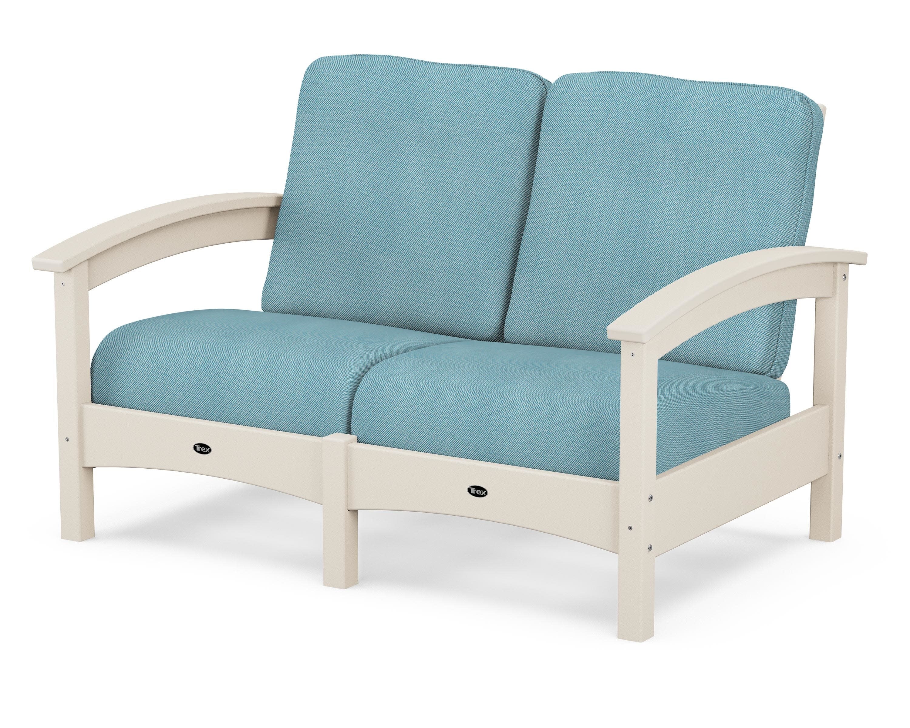 Rockport Club Loveseat in Sand Castle / Lattice Sky Blue