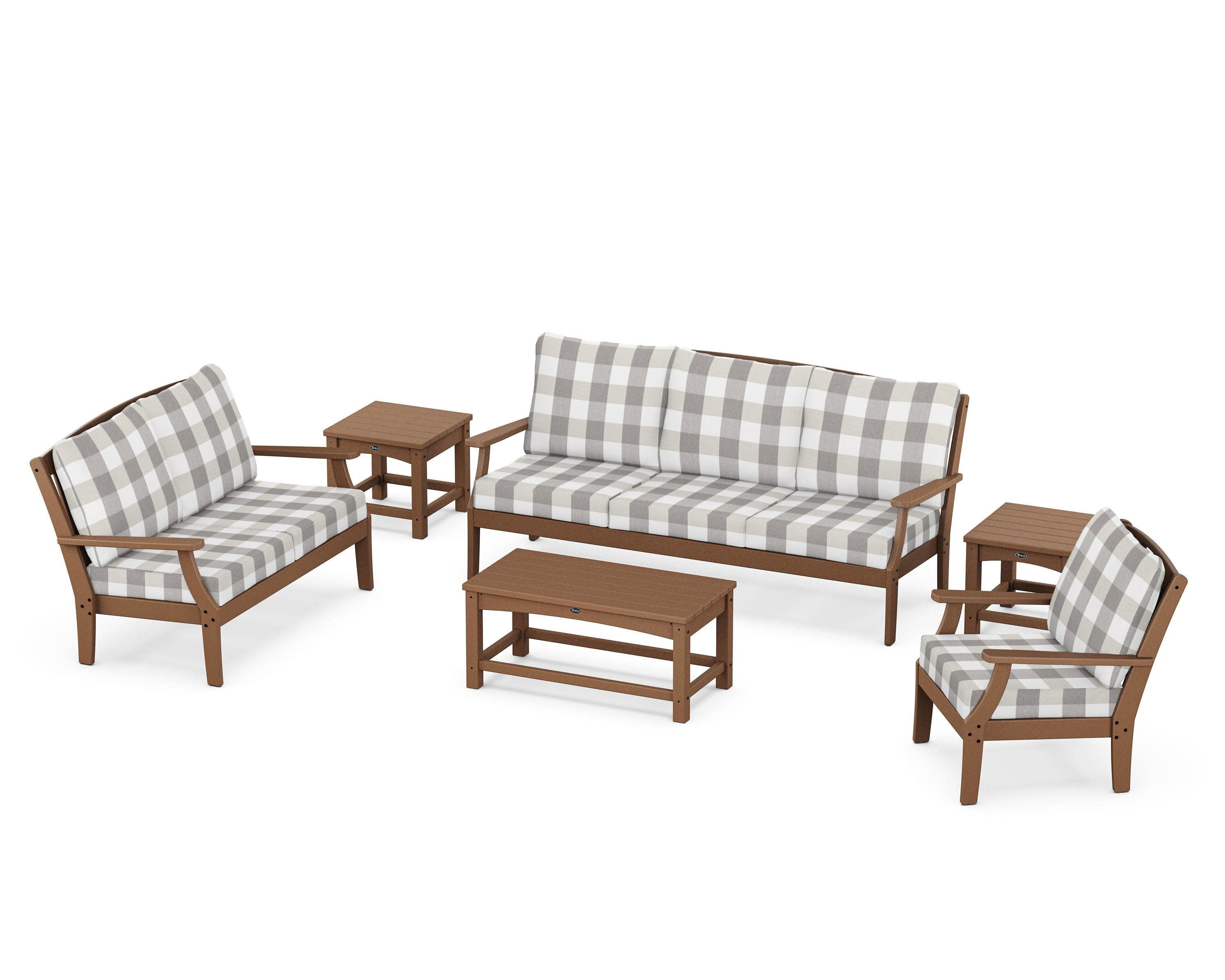 Yacht Club 6-Piece Deep Seating Set in Tree House / Buffalo Plaid Grey Mist
